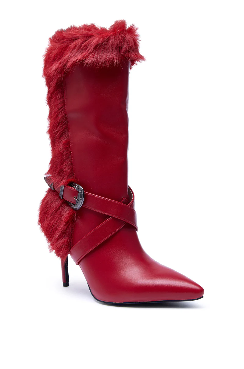 AZALEA WANG WYLDER RED FUR BOOTIE - Image 4