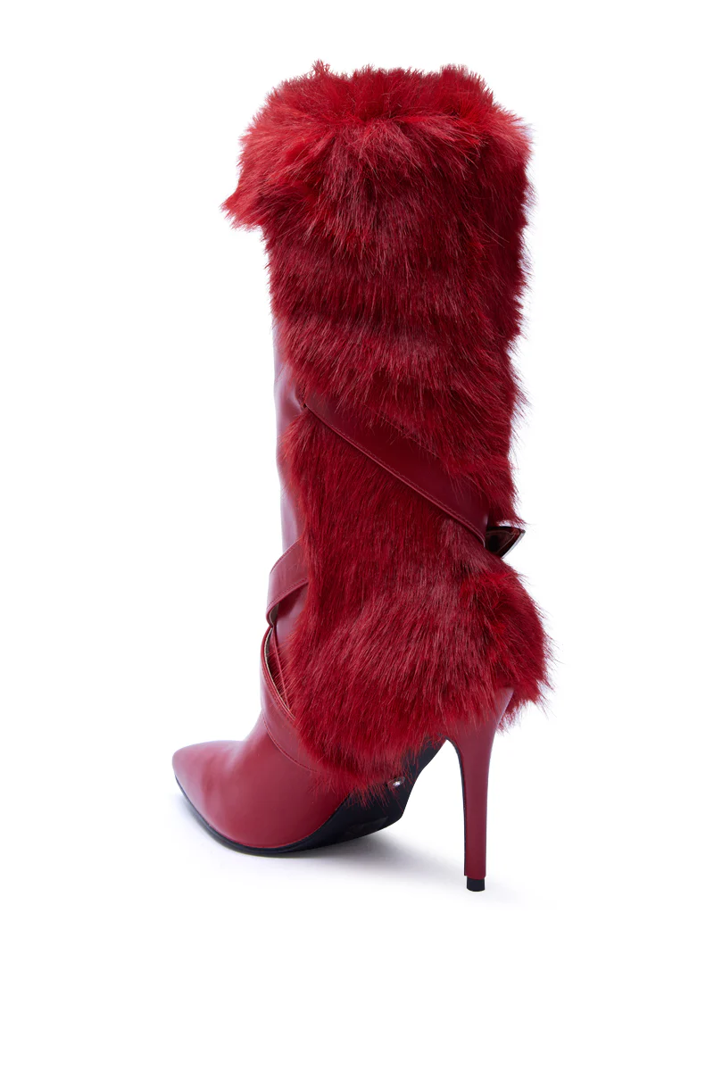 AZALEA WANG WYLDER RED FUR BOOTIE - Image 5