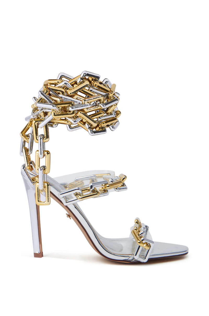 AZALEA WANG YEIRA GOLD AND SILVER SANDAL STILETTO HEEL - Image 3
