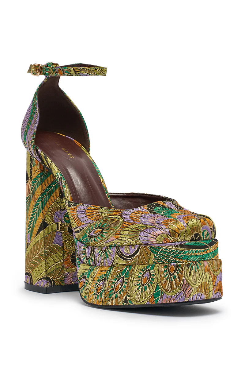 AZALEA WANG ZIPPHORA GREEN MULTI BROCADE PLATFORM PUMP - Image 10