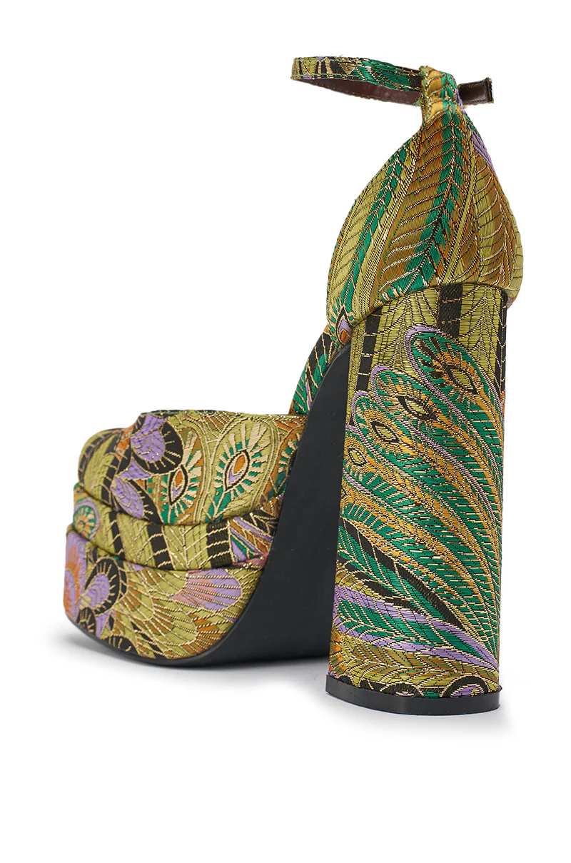 AZALEA WANG ZIPPHORA GREEN MULTI BROCADE PLATFORM PUMP - Image 11