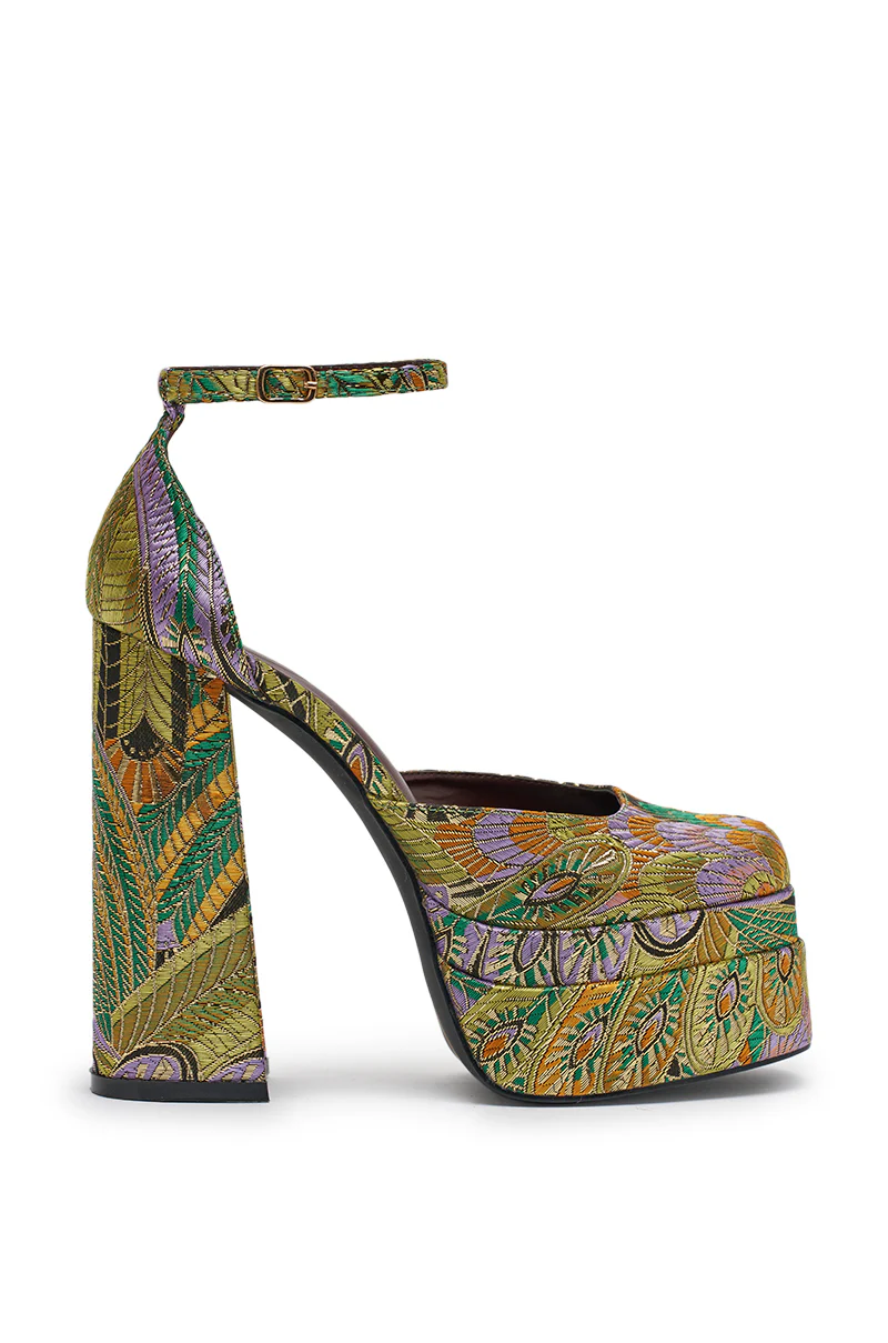 AZALEA WANG ZIPPHORA GREEN MULTI BROCADE PLATFORM PUMP - Image 9