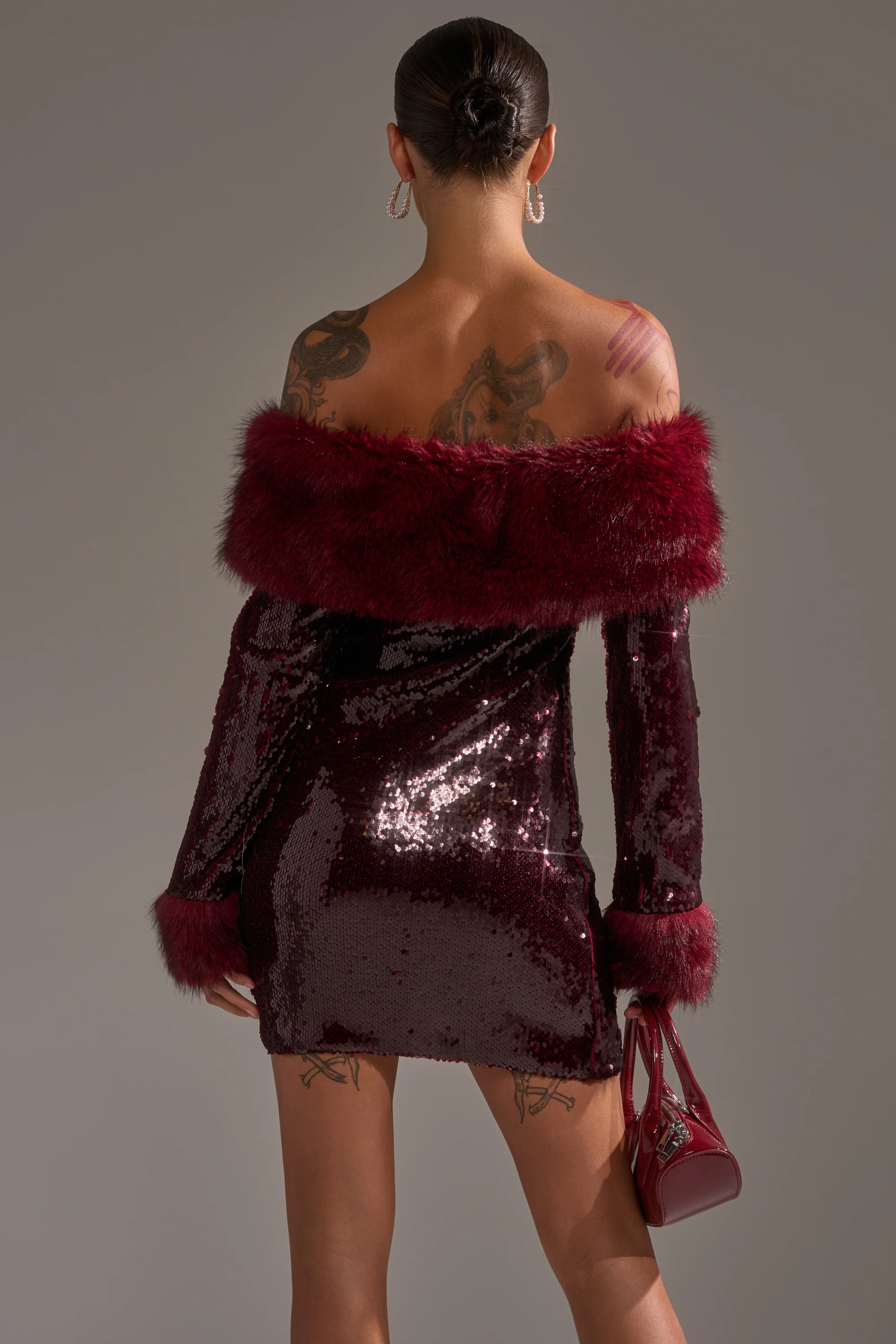 BABY IT'S COLD OUTSIDE FUR TRIM SEQUIN MINI DRESS - Image 6