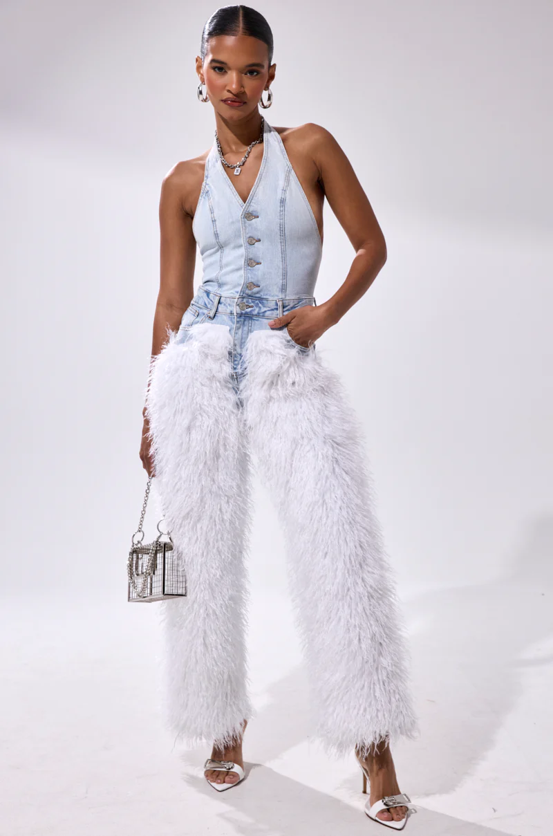 BADDIES ONLY DENIM FUR JUMPSUIT - Image 3