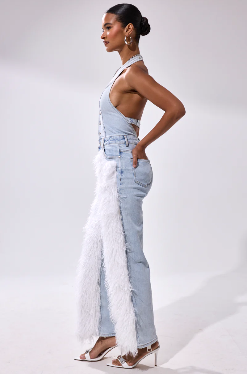 BADDIES ONLY DENIM FUR JUMPSUIT - Image 4
