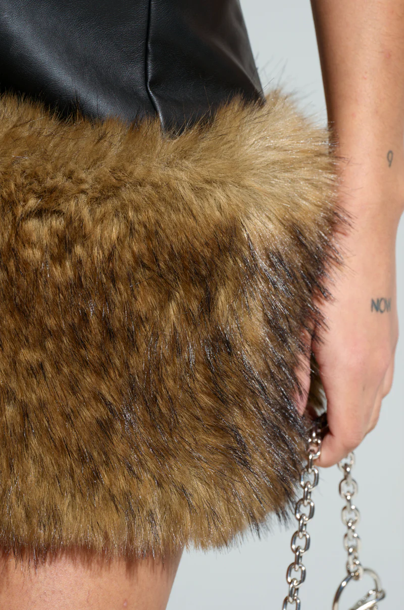 BARON PU MINI DRESS WITH FUR TRIM - Image 7
