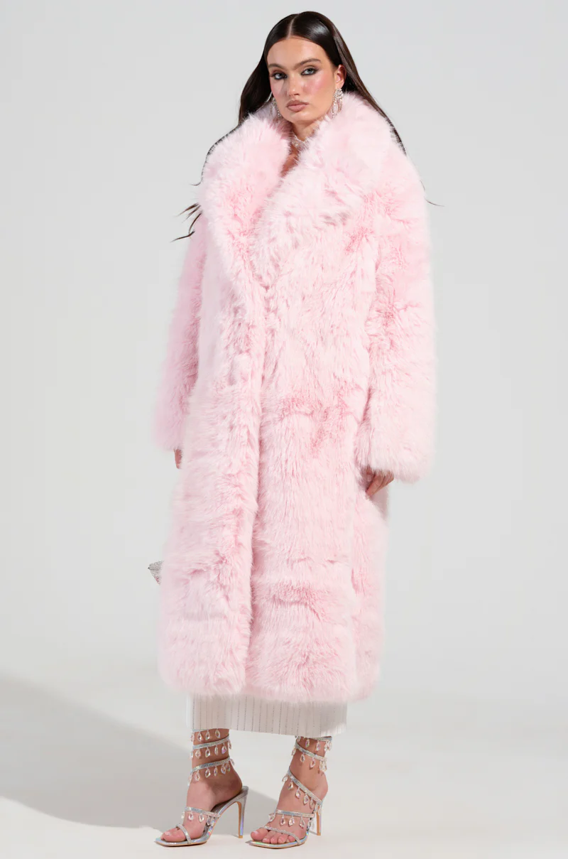 BEAR HUG LUXE FAUX FUR TRENCH COAT IN PINK - Image 4