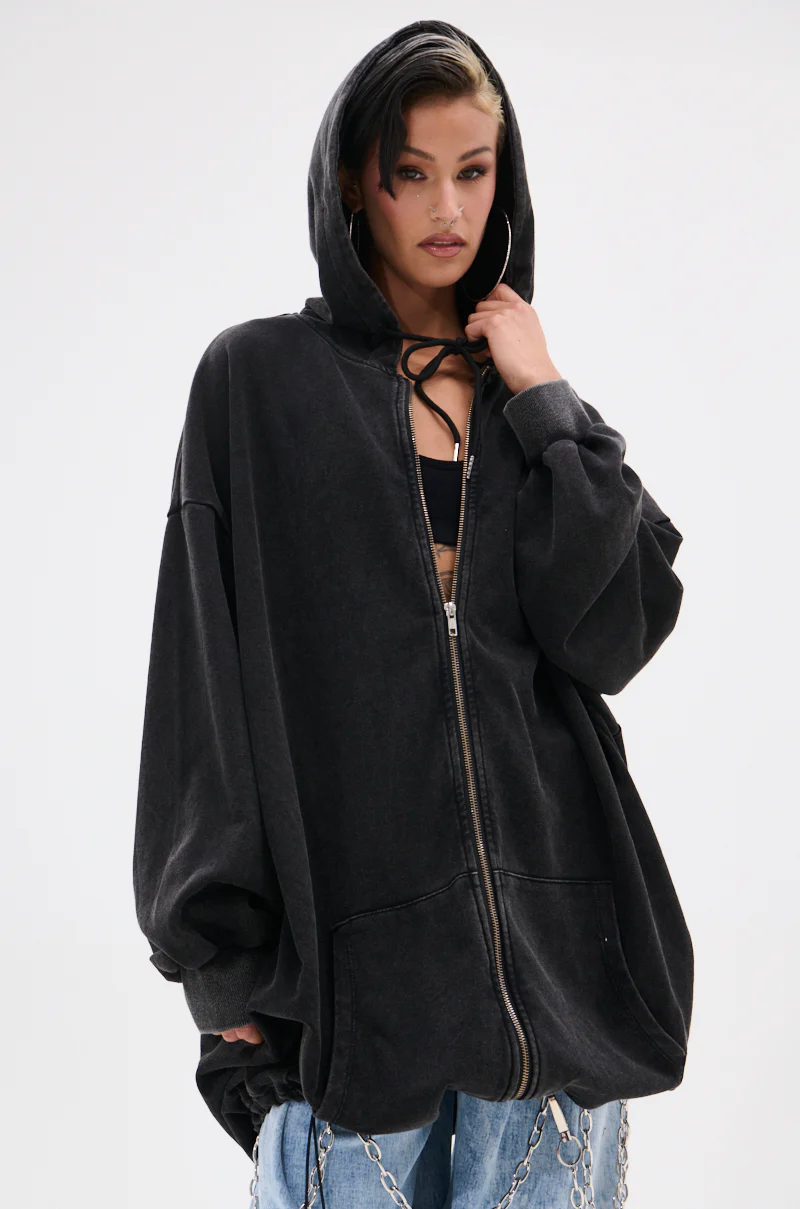 BELIEVE WHAT YOU HEARD OVERSIZED ZIP UP SWEATSHIRT - Image 3