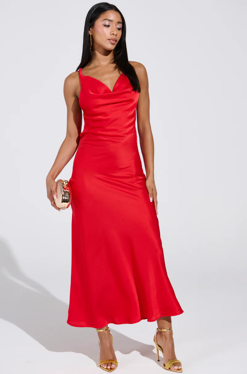 BELLA SATIN MAXI DRESS IN RED - Image 3