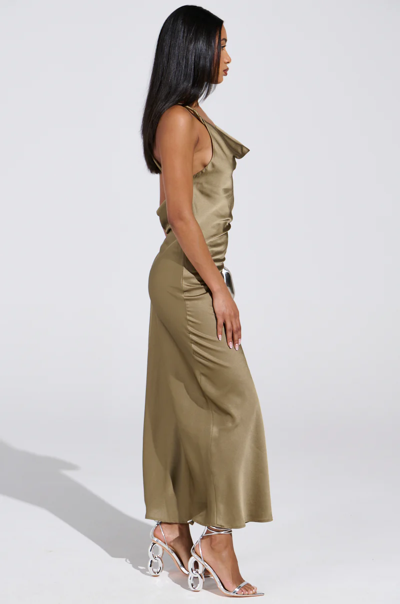 BELLA SATIN MAXI DRESS IN OLIVE - Image 4