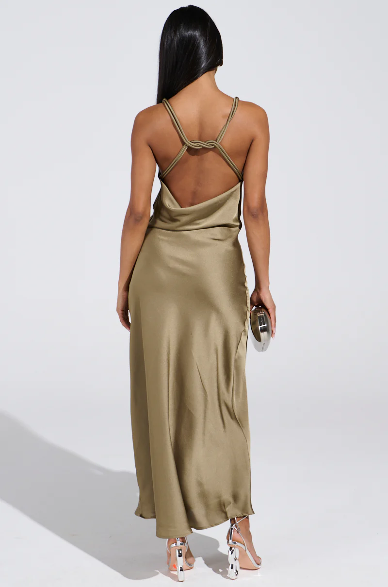 BELLA SATIN MAXI DRESS IN OLIVE - Image 5