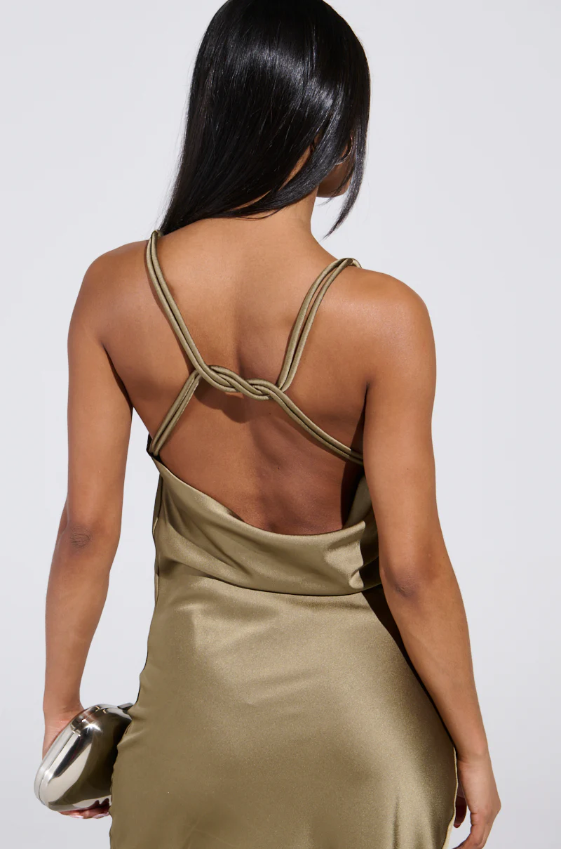 BELLA SATIN MAXI DRESS IN OLIVE - Image 7