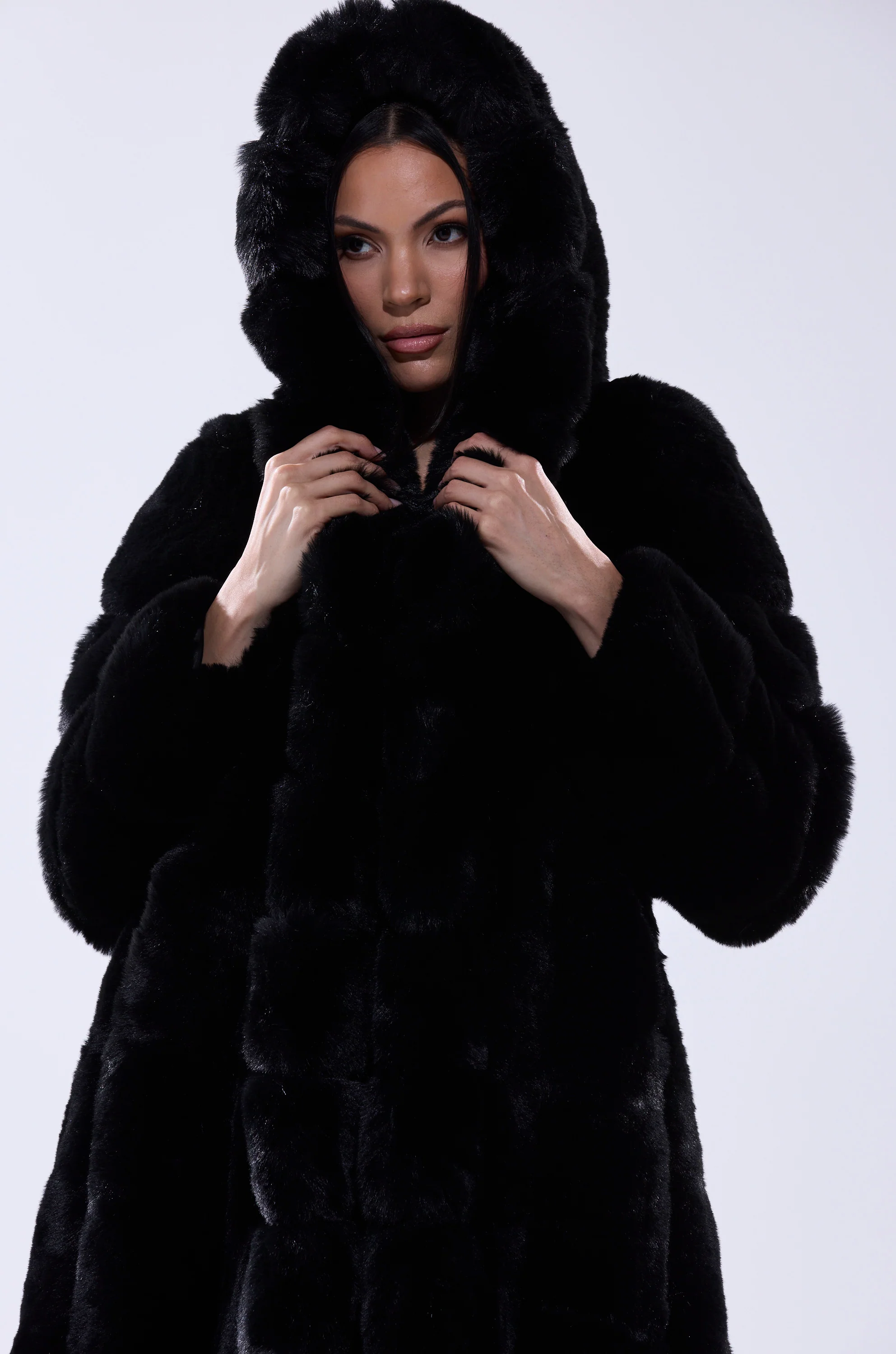 BERLIN HOODED FAUX FUR IN BLACK - Image 13