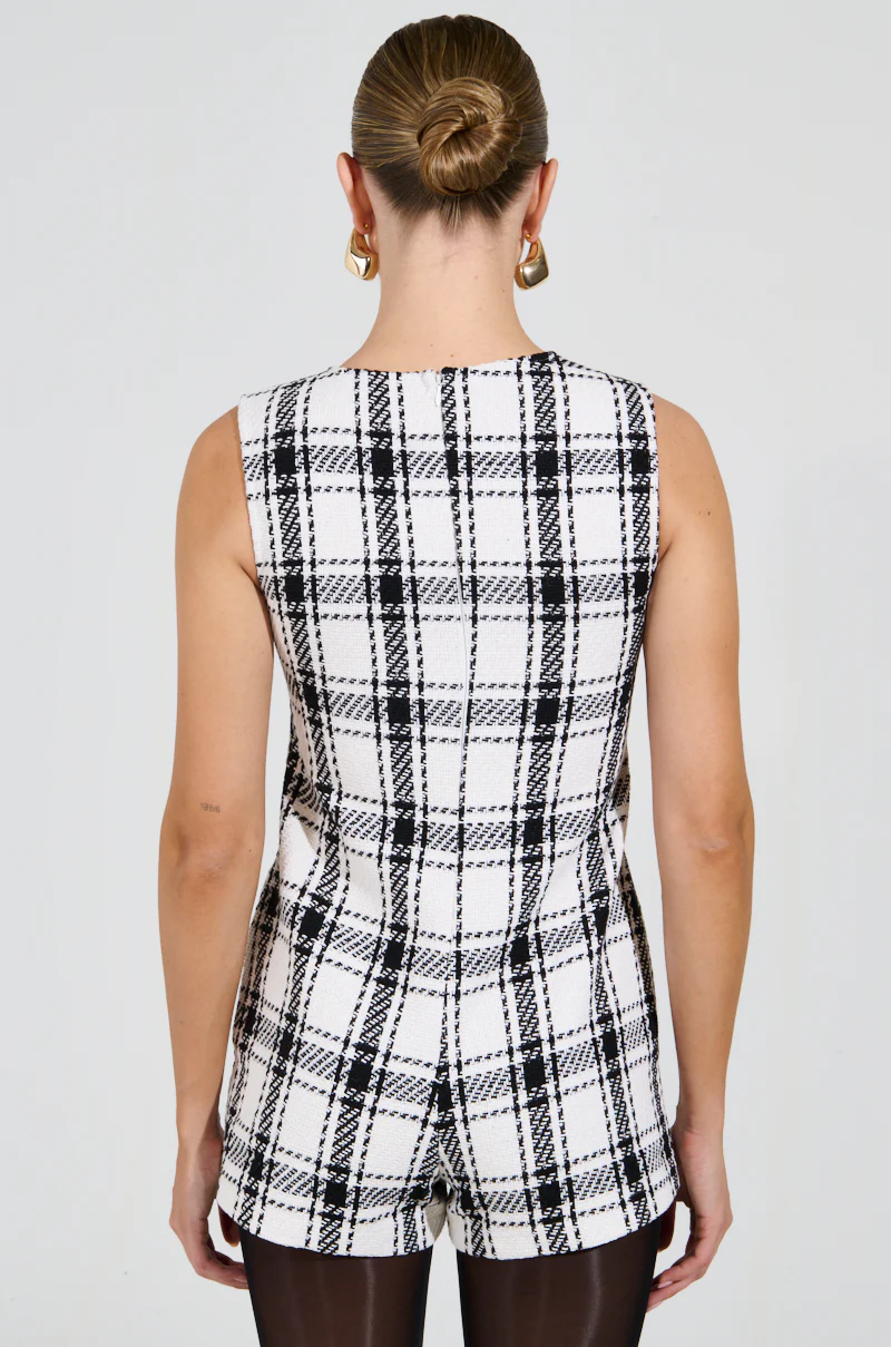 BEST DRESSED PLAID ROMPER IN WHITE - Image 4
