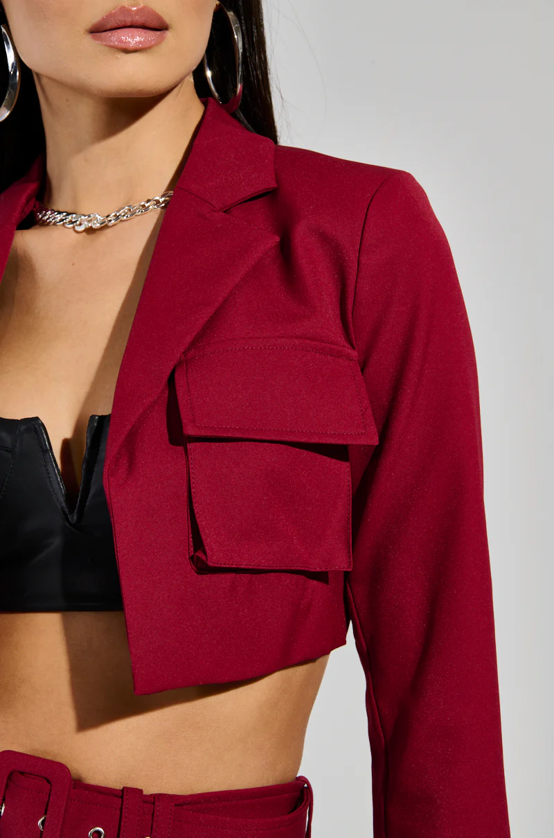 BETTER LUCK CROP BLAZER IN BURGUNDY - Image 9