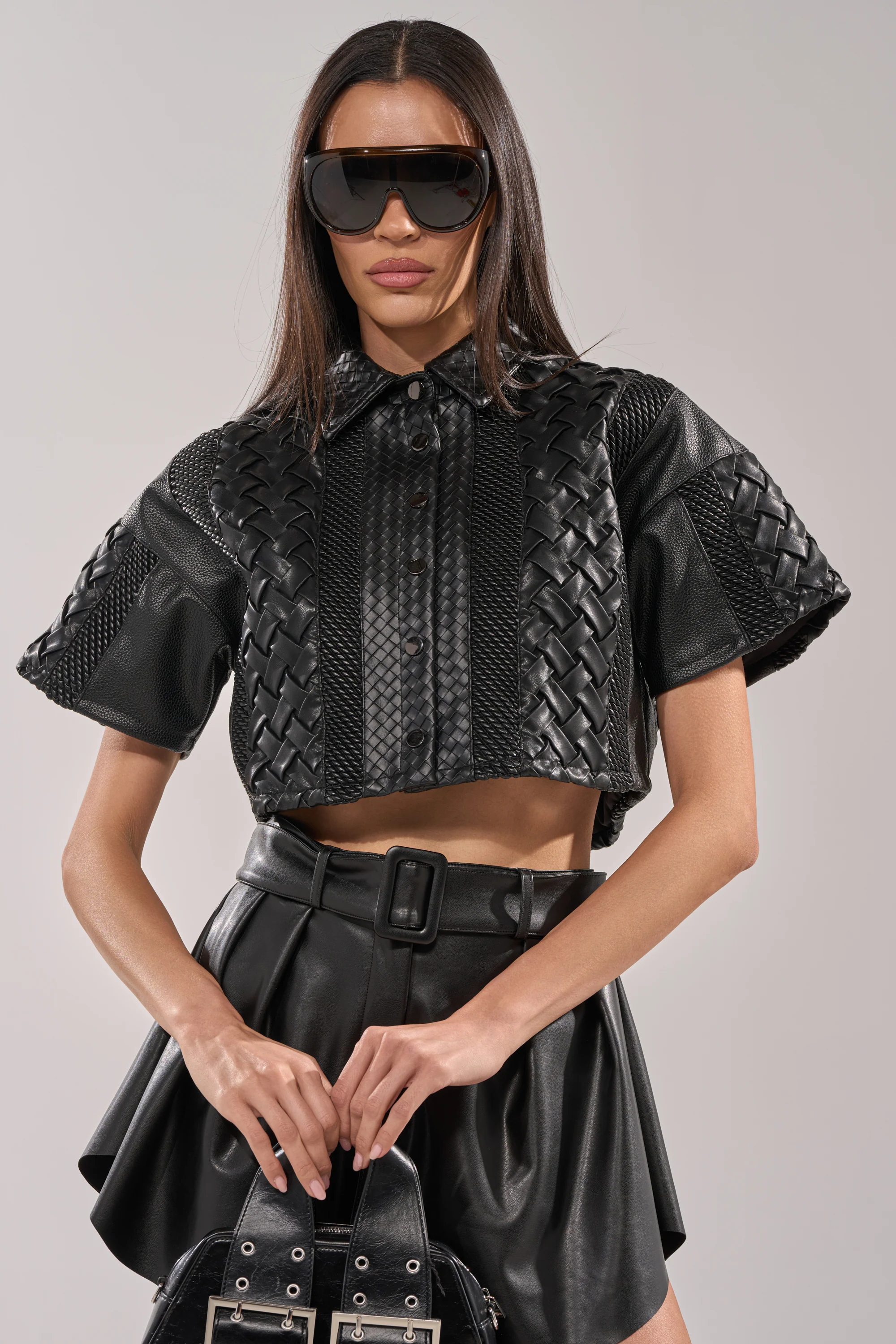 BIKER BRAIDED LEATHER CROPPED BUTTON DOWN - Image 2