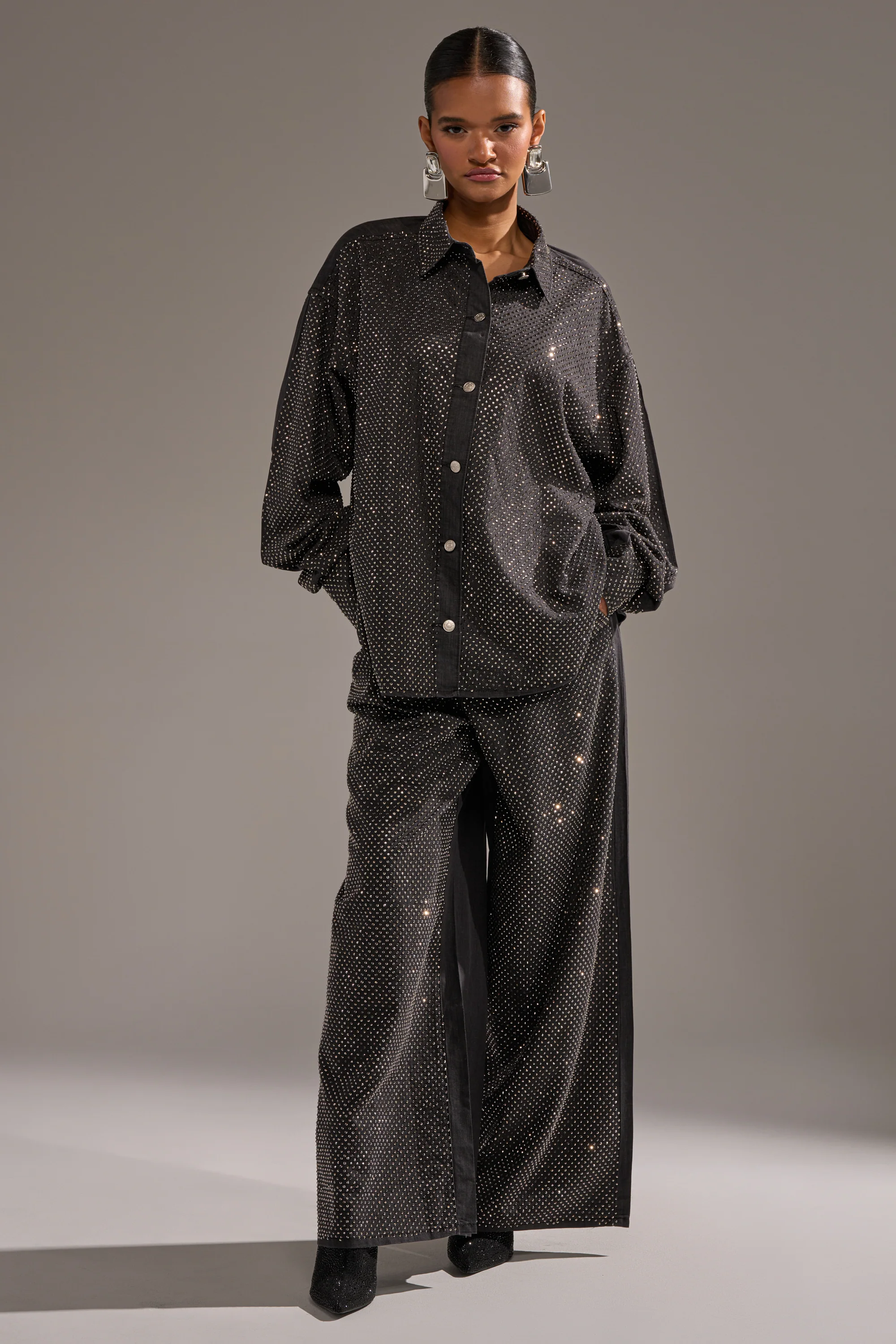 BLING BLING DENIM RELAXED PANT IN BLACK - Image 6