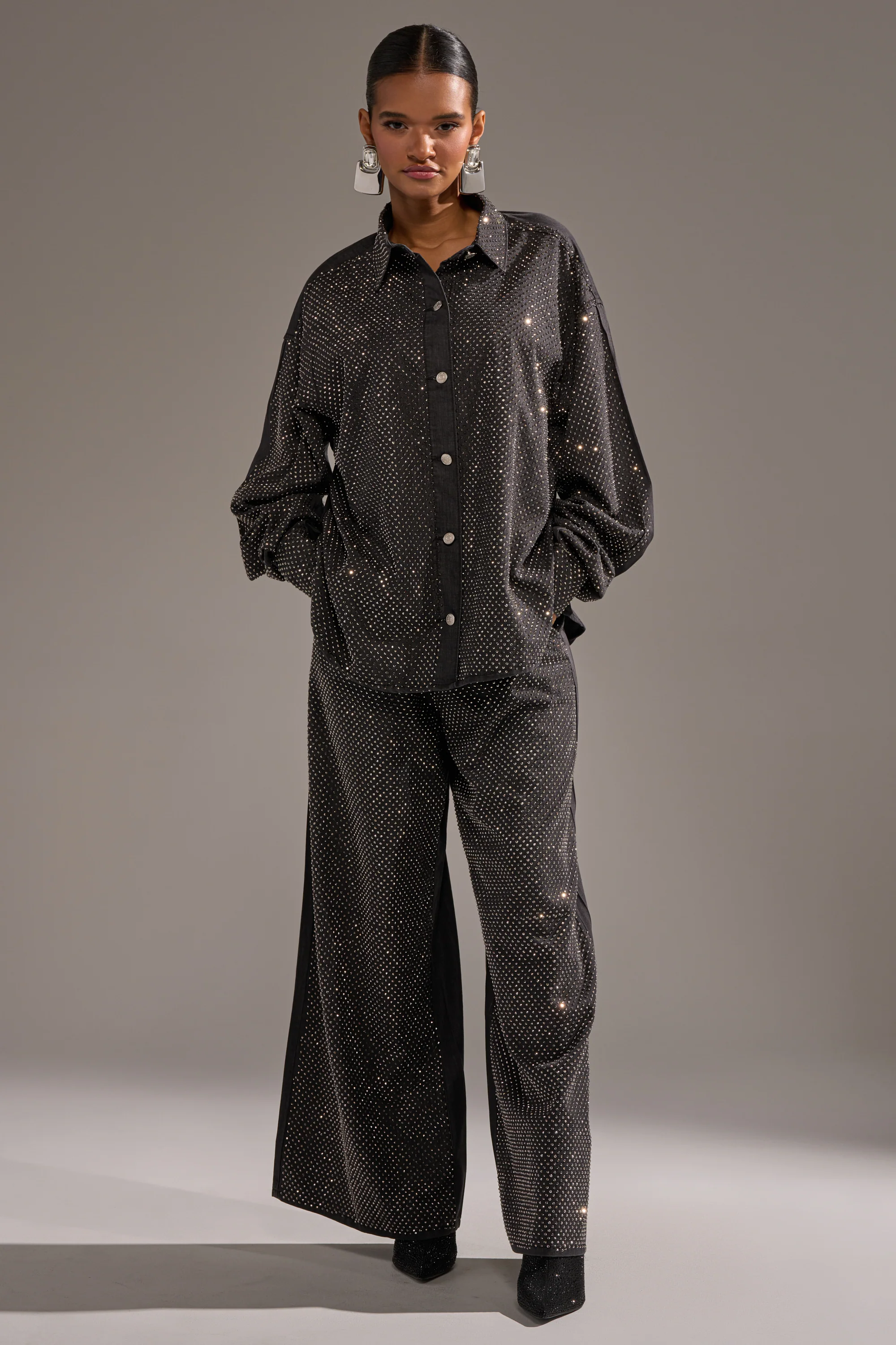 BLING BLING DENIM RELAXED PANT IN BLACK - Image 7