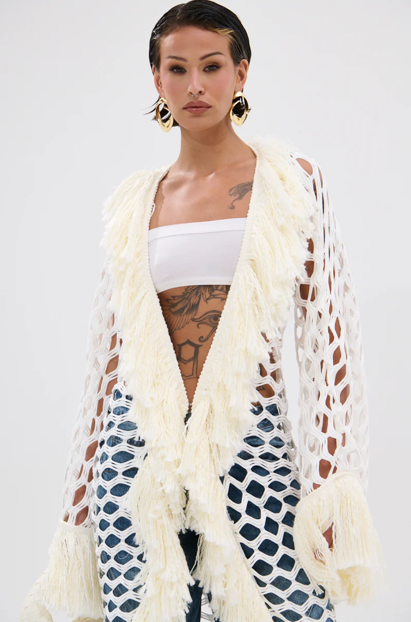 BORN LIKE THIS FRINGE DETAIL LONG CARDIGAN - Image 9