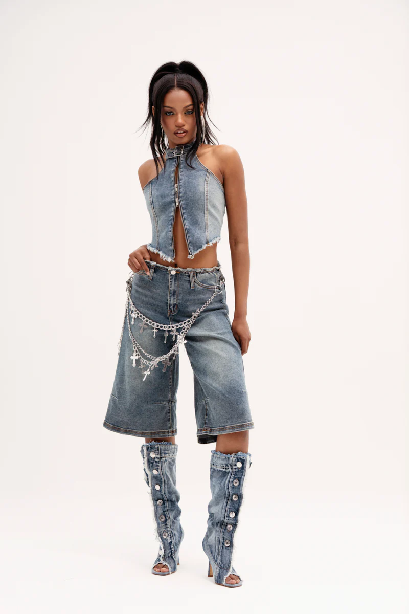 BREAK UP WITH HIM DENIM SHORTS - Image 2