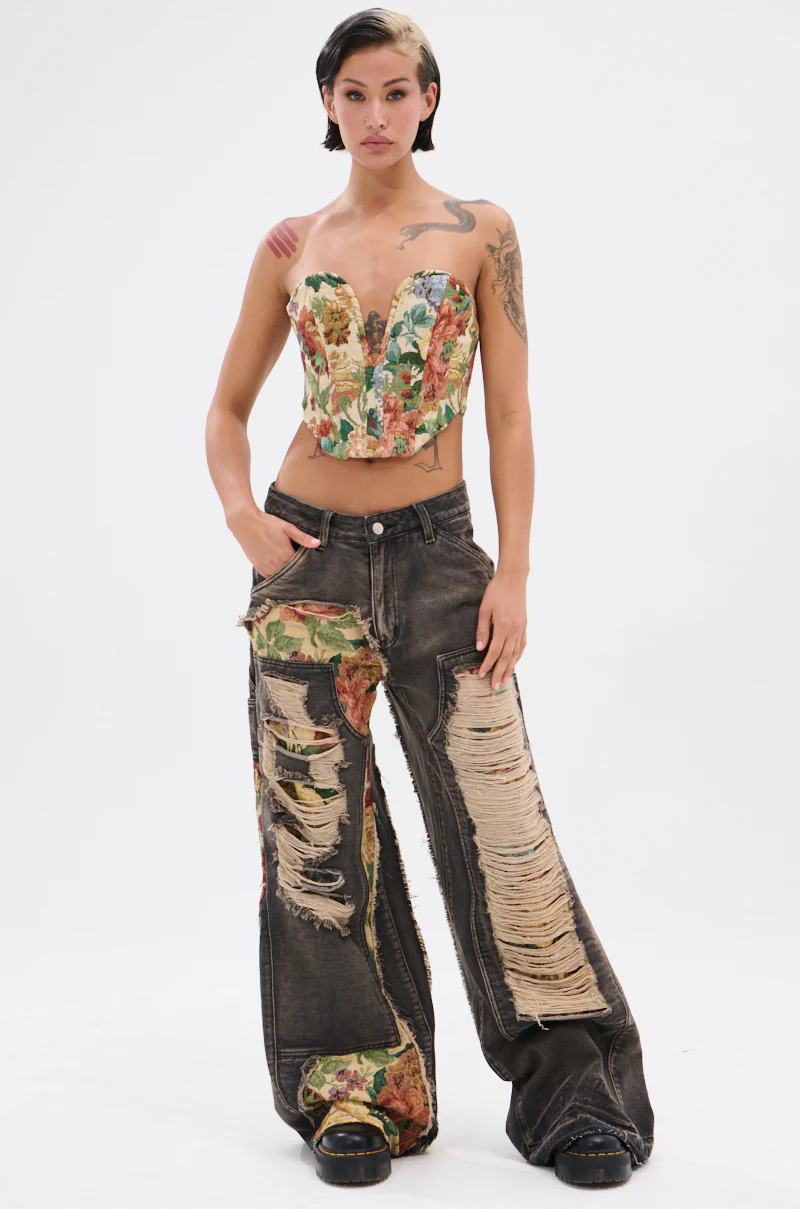 BRIGETTE DISTRESSED JEANS WITH JACQUARD DETAIL - Image 8