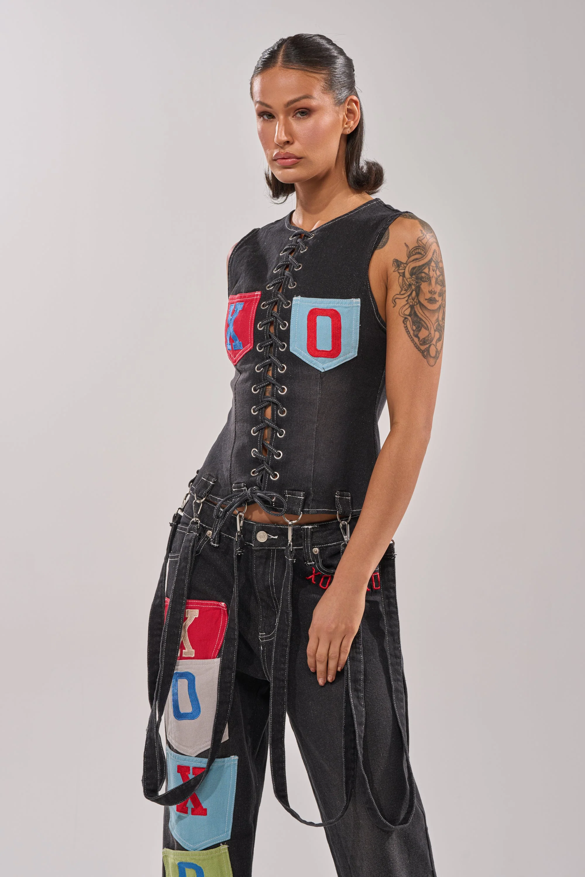 BRING IT BACK LACE UP DENIM TOP