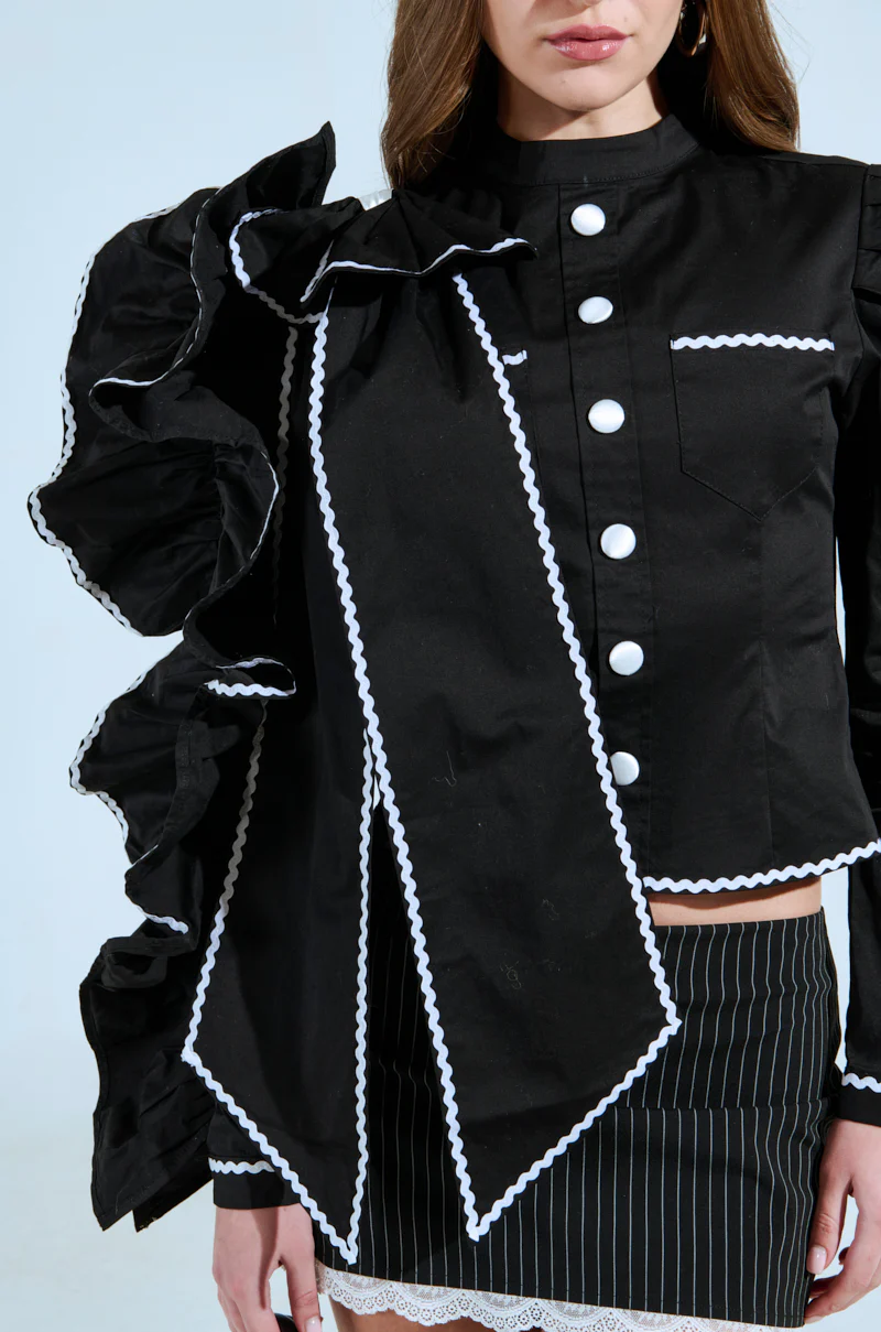 BRING THE DRAMA POPLIN BOW TOP IN BLACK - Image 11