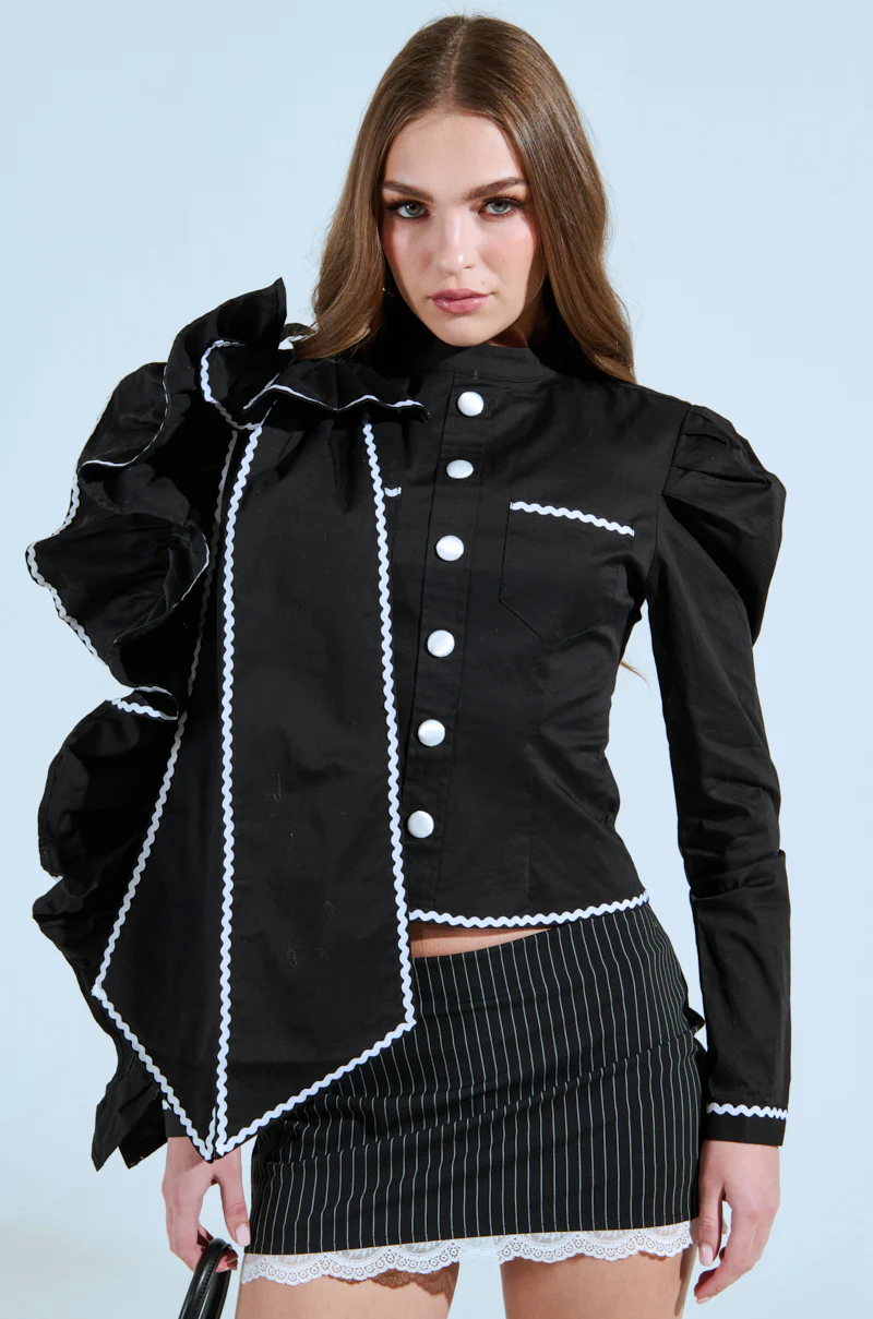 BRING THE DRAMA POPLIN BOW TOP IN BLACK - Image 2