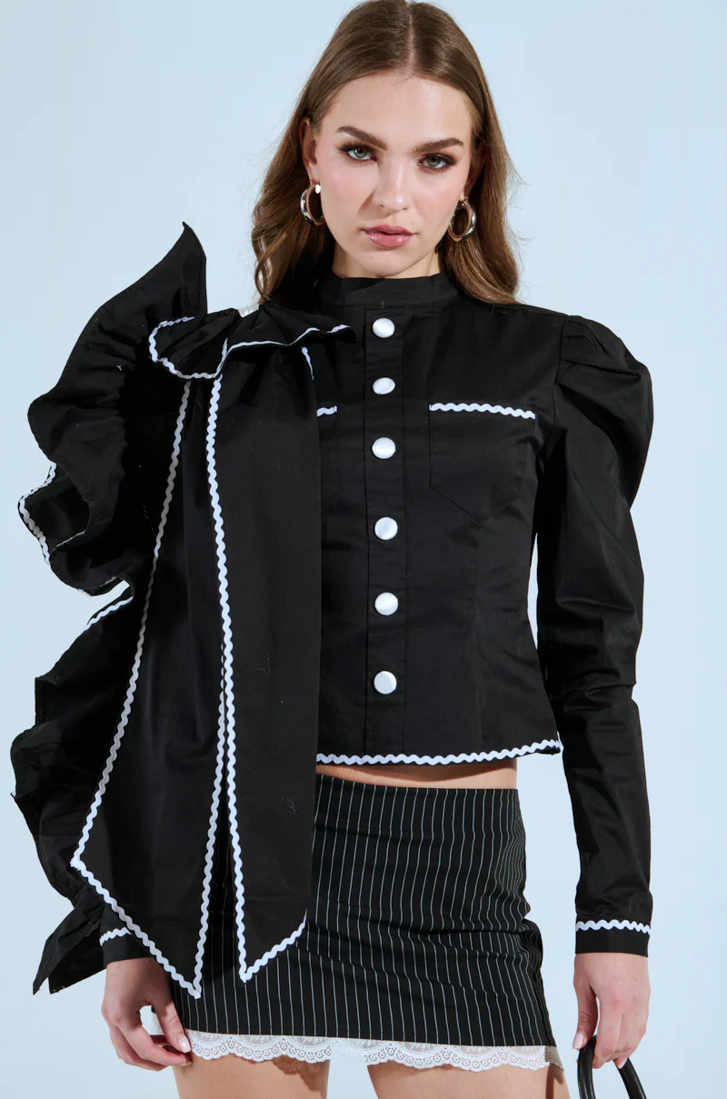 BRING THE DRAMA POPLIN BOW TOP IN BLACK - Image 3