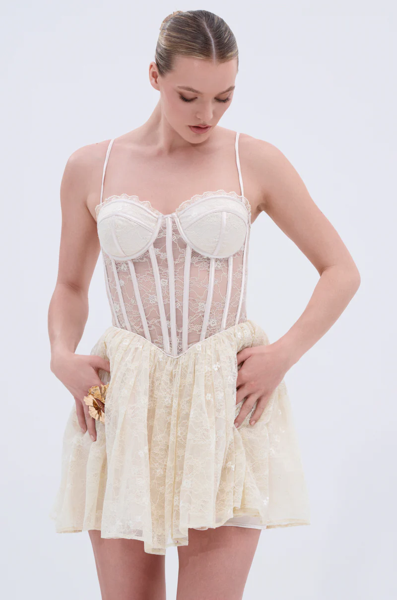 BRUNCHIN LACE MINI DRESS