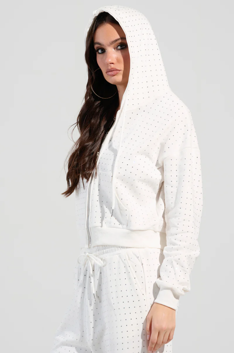 BUBBLES RHINESTONE EMBELLISHED ZIP UP SWEATSHIRT IN WHITE - Image 3