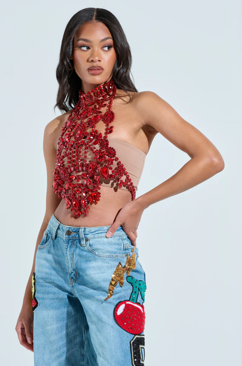 BURNING PASSION RHINESTONE MOCK NECK TOP - Image 3