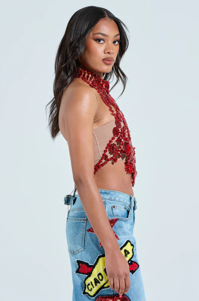 BURNING PASSION RHINESTONE MOCK NECK TOP - Image 4