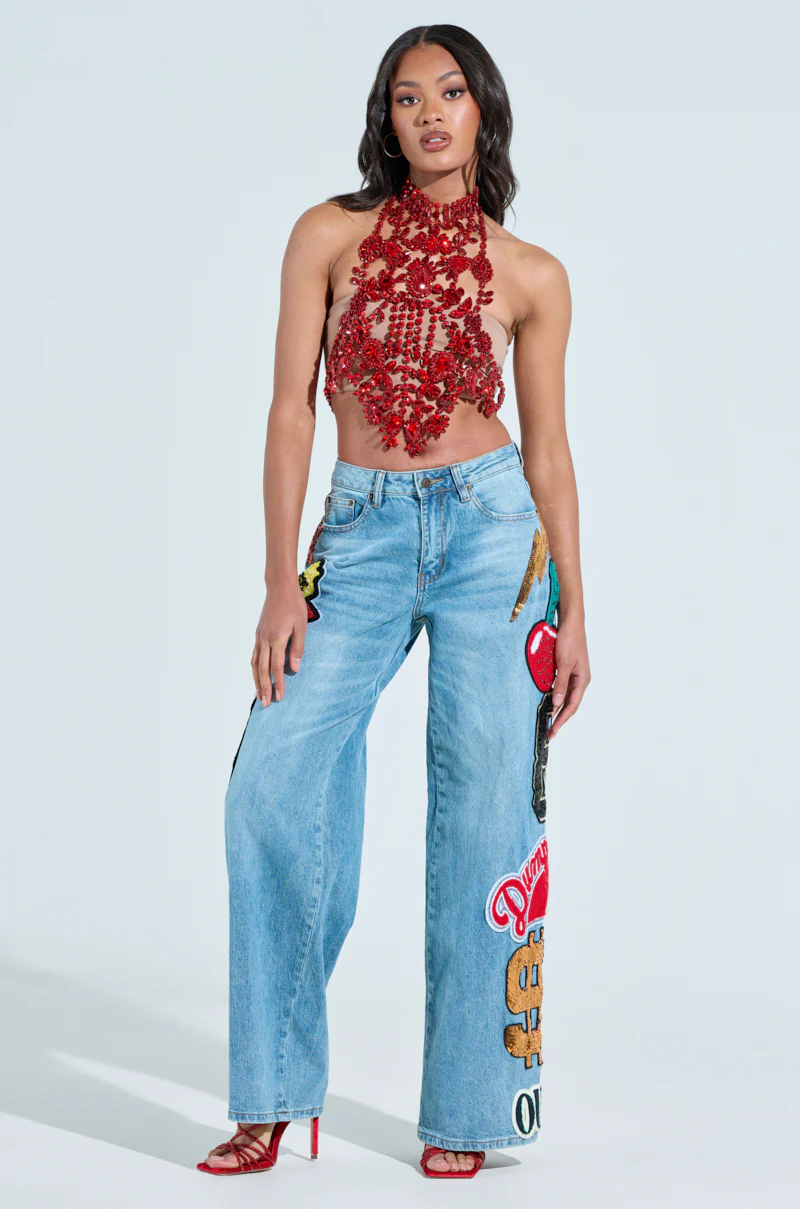 BURNING PASSION RHINESTONE MOCK NECK TOP - Image 7