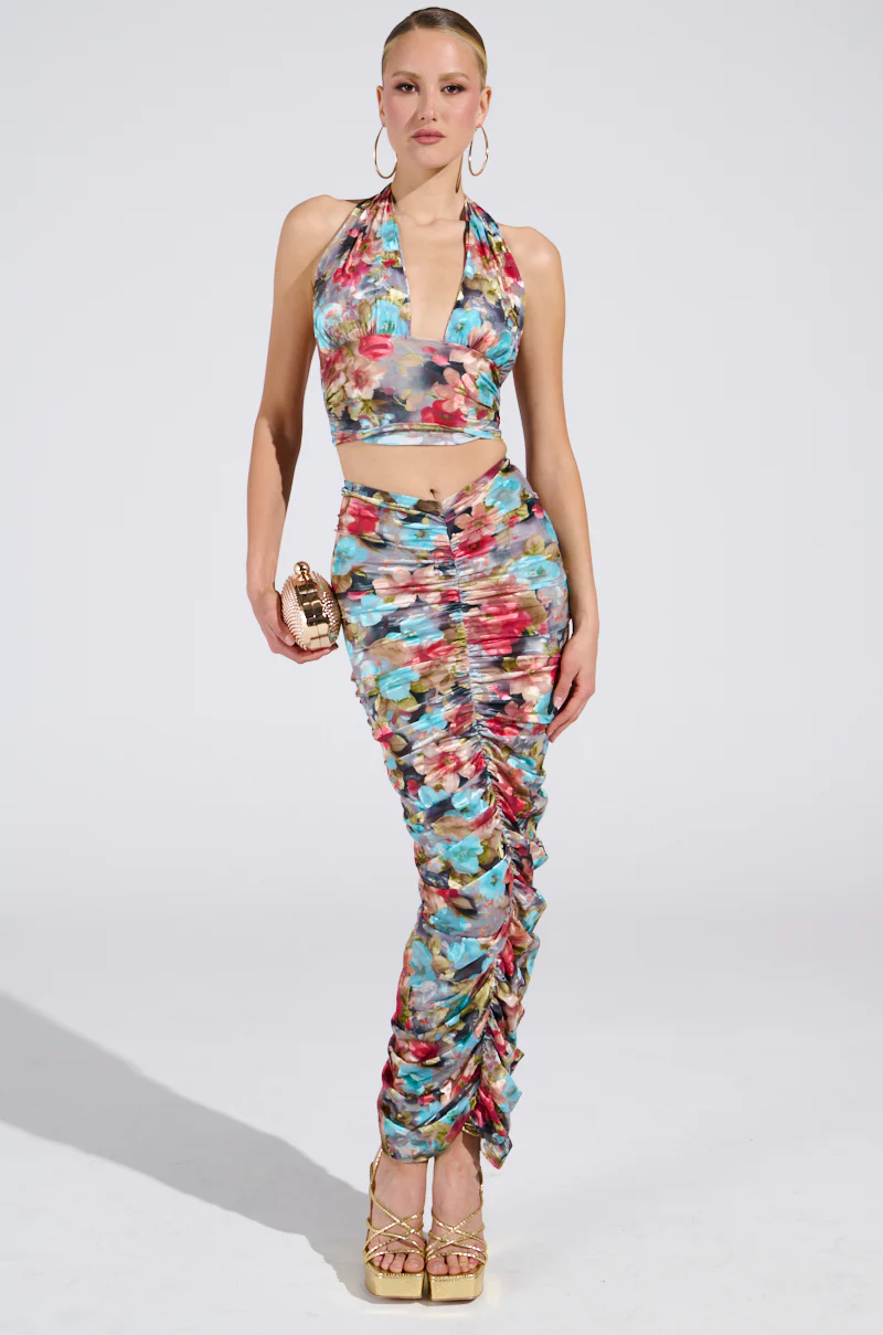 BURNT OUT CRUSHED VELVET RUCHED MAXI SKIRT - Image 6