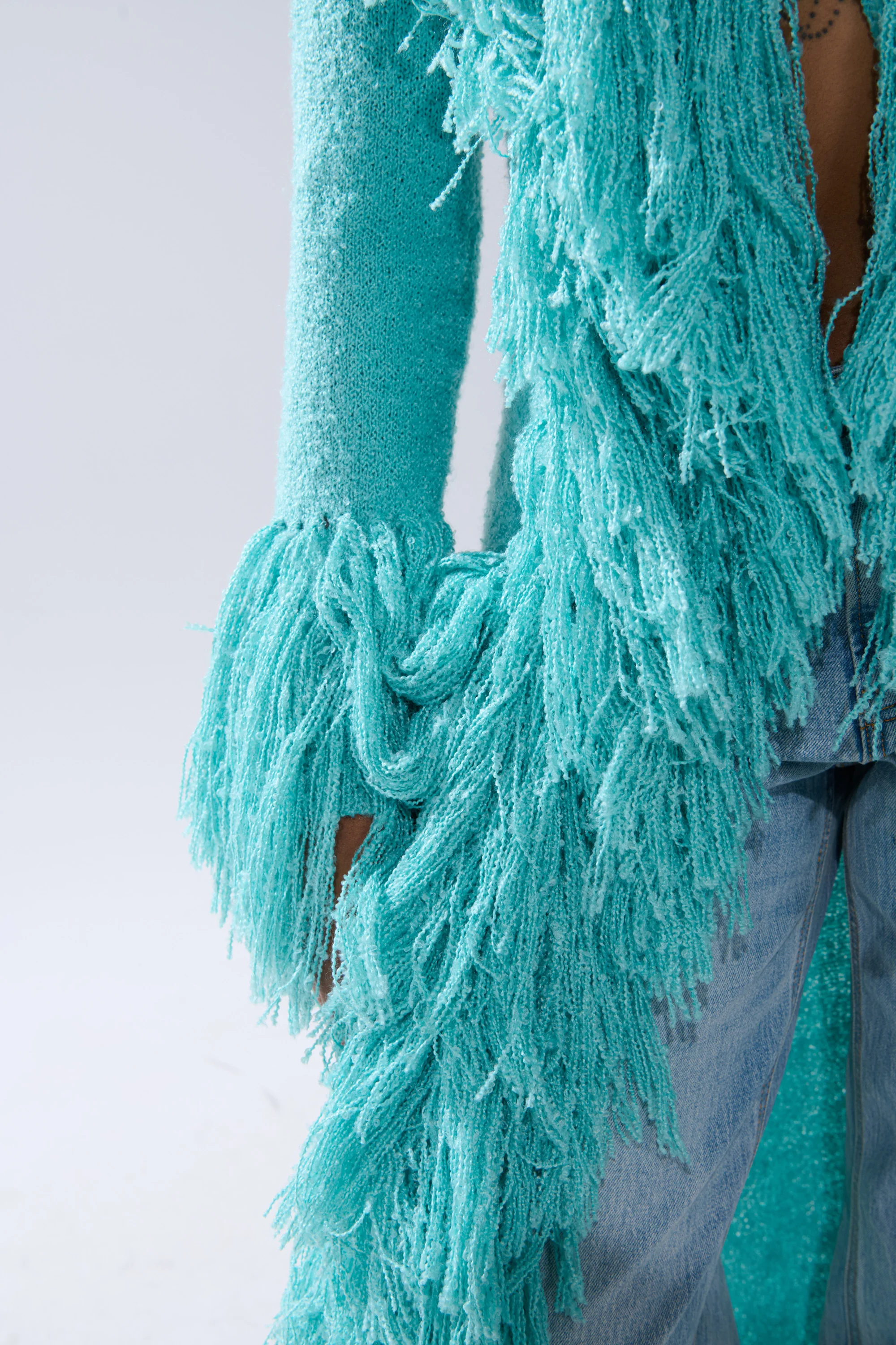 BURRR IT'S COLD OUTSIDE FRINGE OVERSIZED SWEATER IN TURQUOISE - Image 6