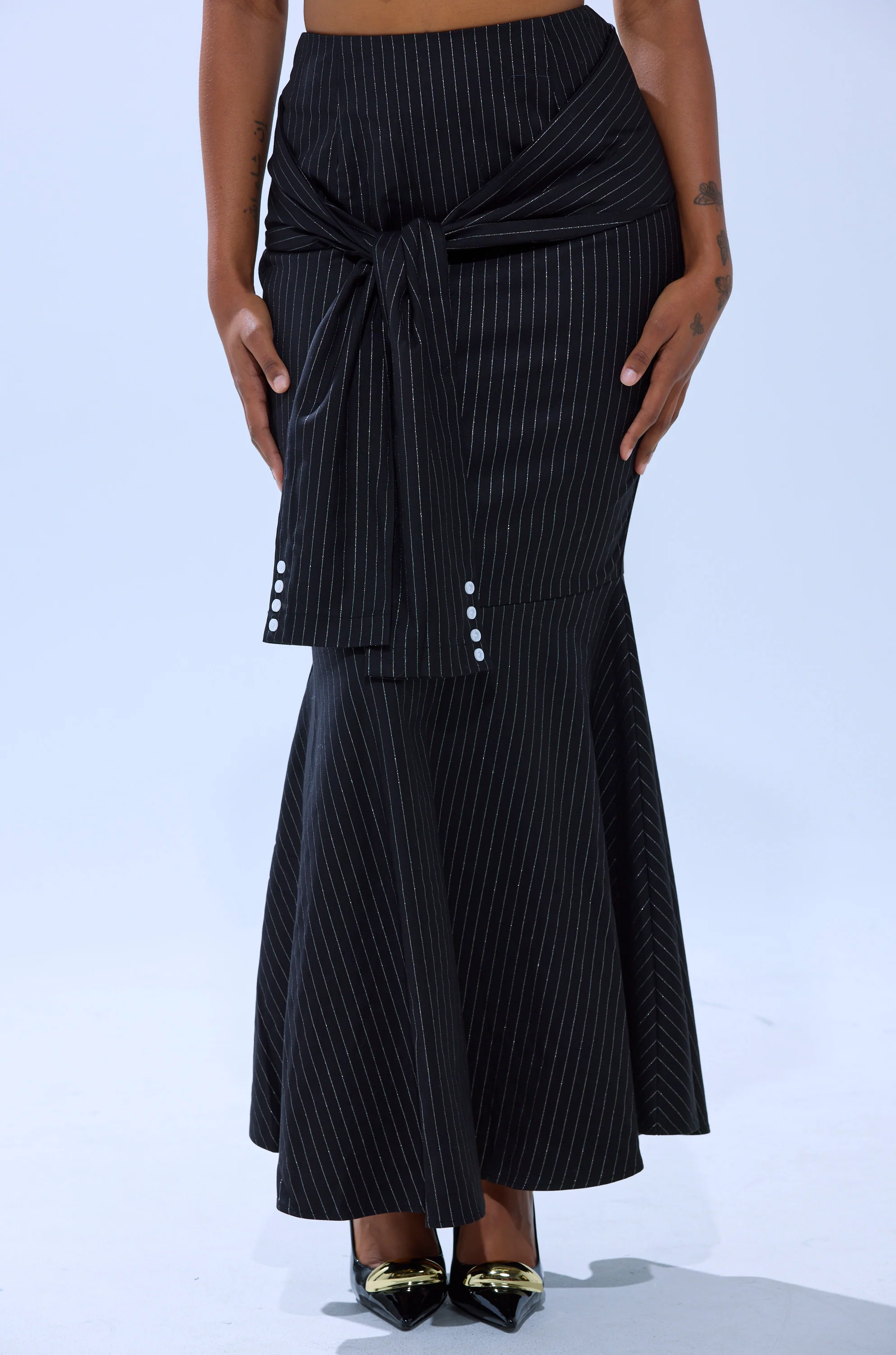 BUSINESS ONLY PINSTRIPE MAXI SKIRT - Image 3
