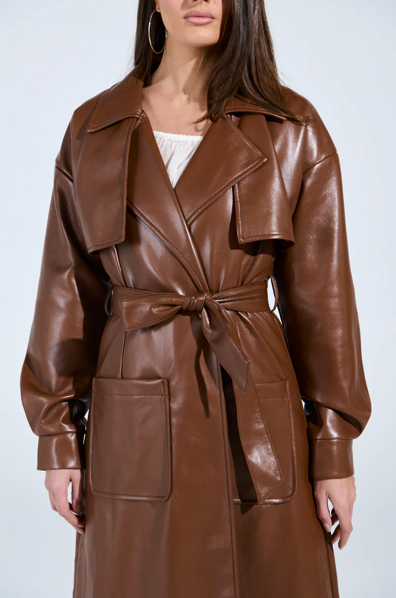 BUTTER LUXE FAUX LEATHER TRENCH IN BROWN - Image 10