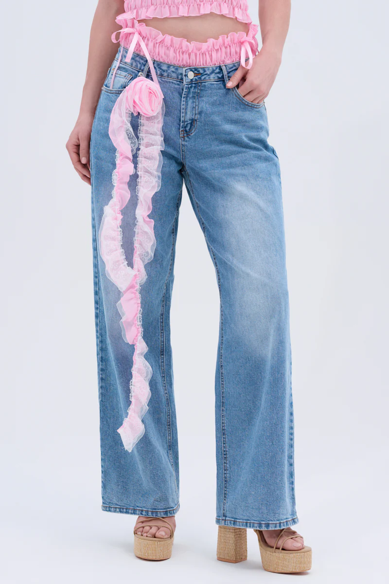 CALL ME RELAXED DENIM PANT WITH RUFFLES - Image 3