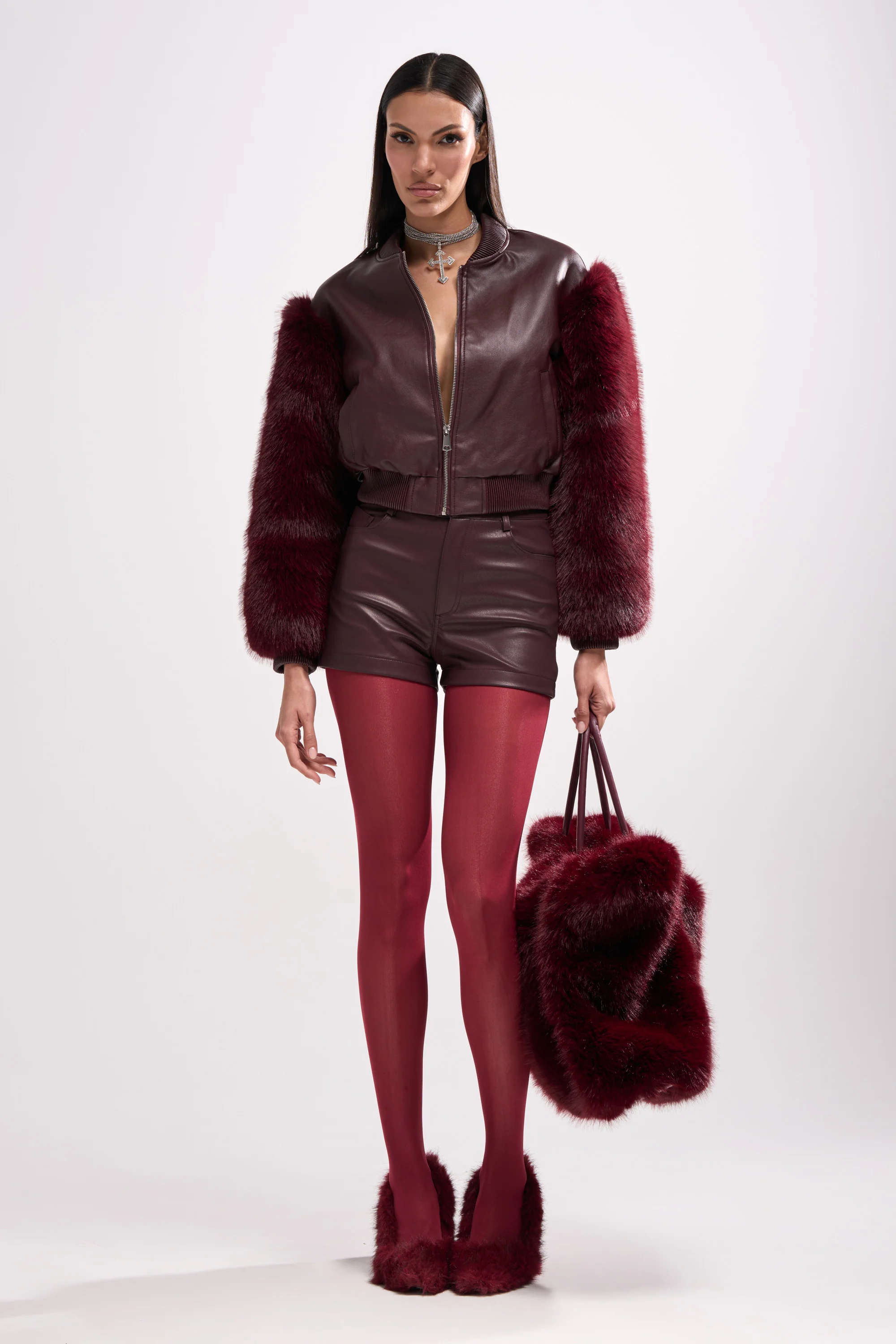 CALLIE FAUX LEATHER SHORT IN BURGUNDY - Image 2