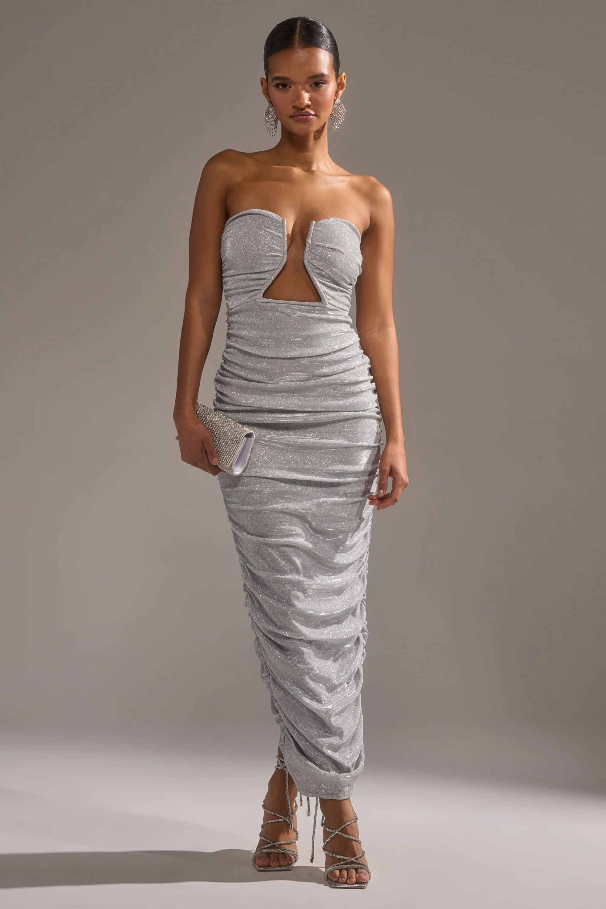 CANT GET ENOUGH SLINKY RUCHED MAXI DRESS - Image 2
