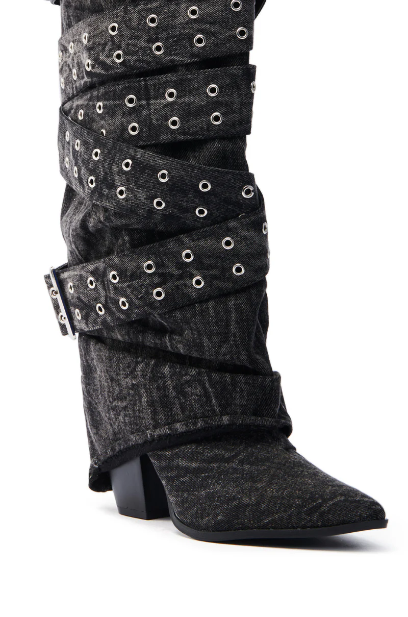 CENSORED BLACK DENIM BELTED CHUNKY BOOT - Image 10