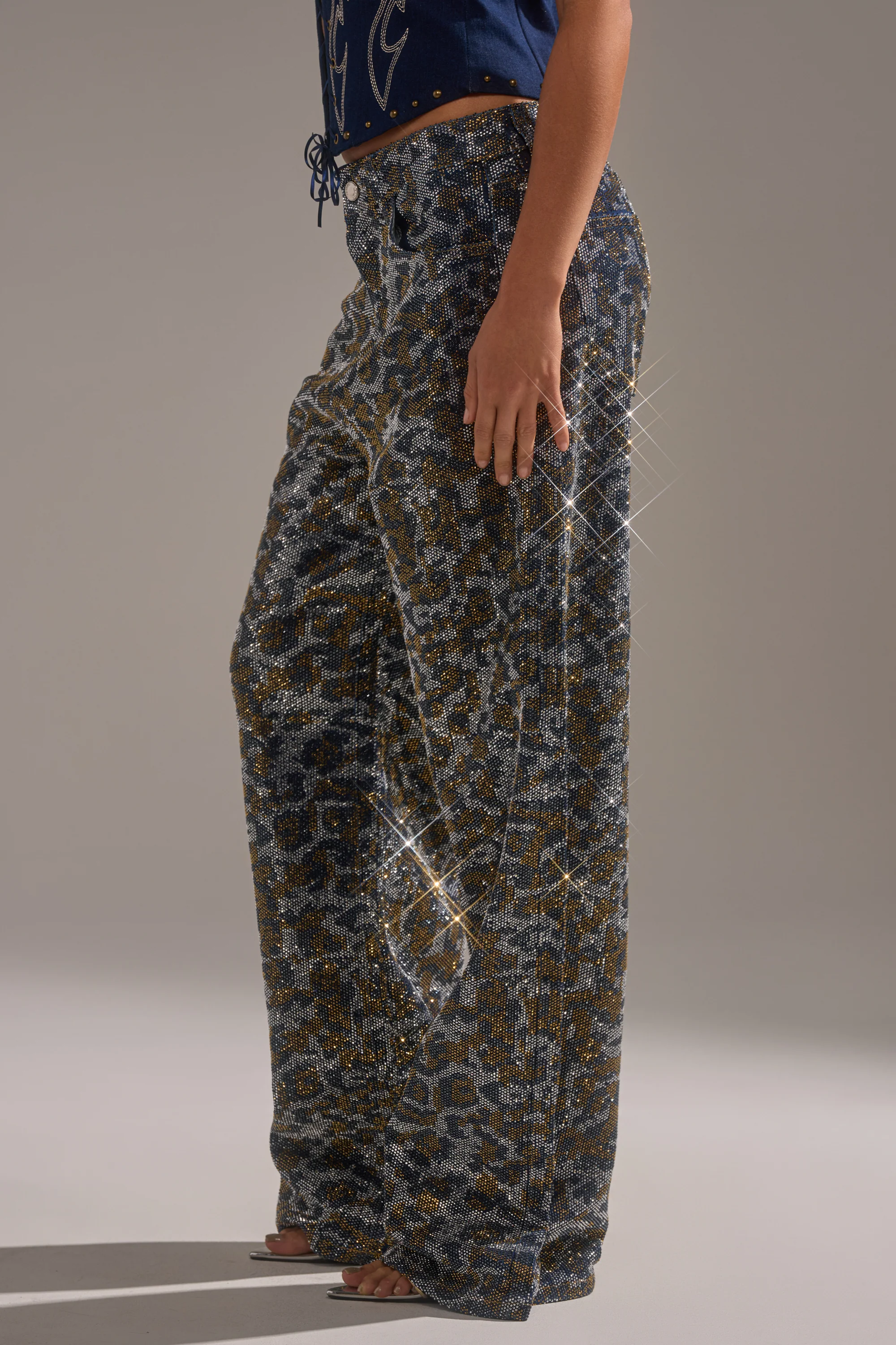 CHEETAH GIRLY RHINESTONE DENIM PANT - Image 3