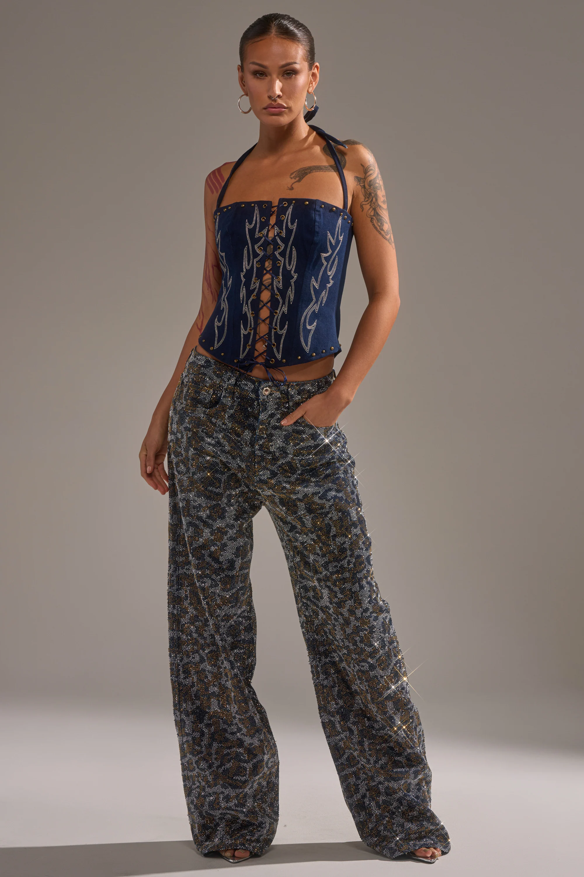 CHEETAH GIRLY RHINESTONE DENIM PANT - Image 5