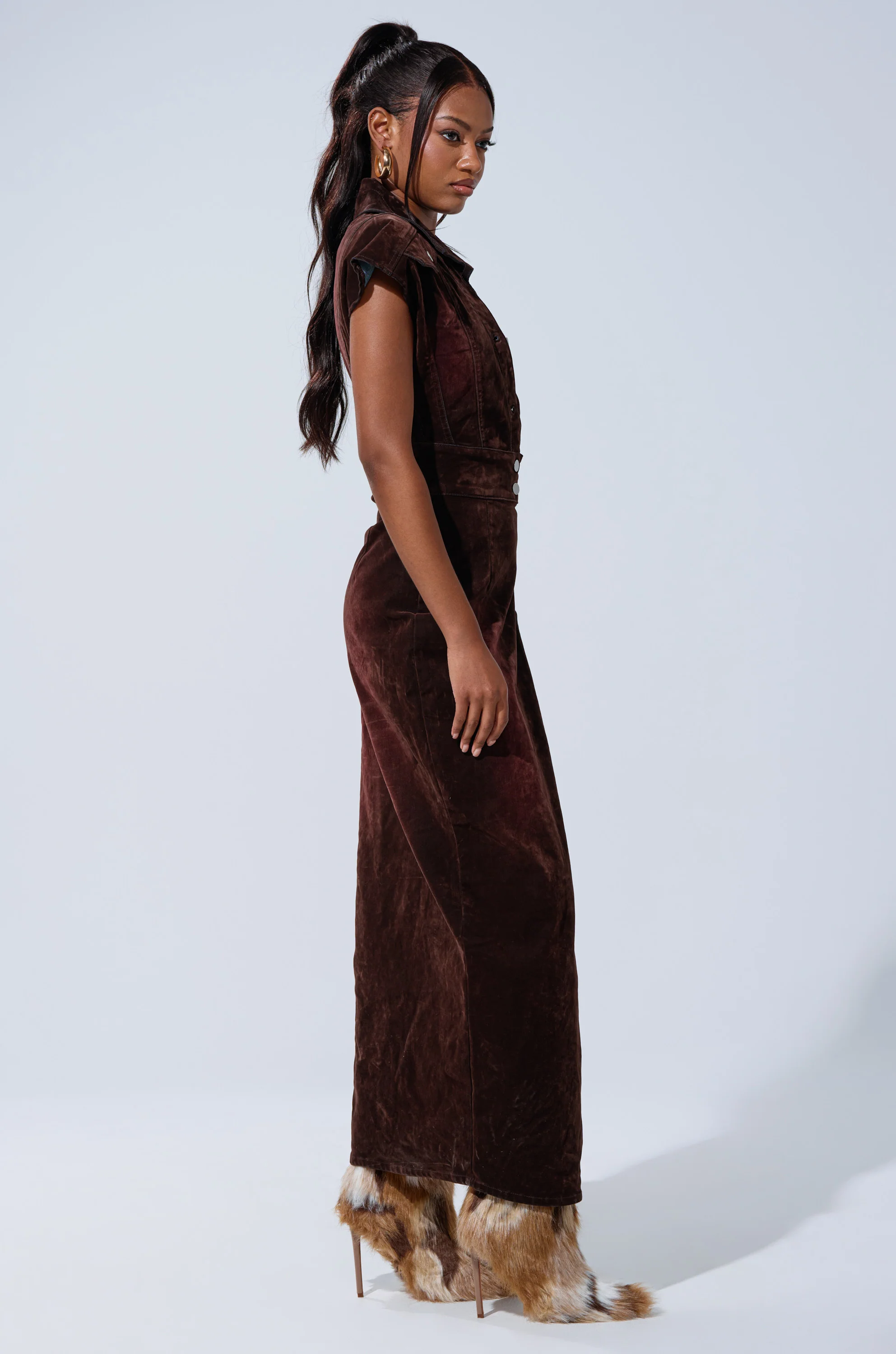CHELSEA BUTTON DOWN MAXI DRESS IN VELVET DENIM - Image 8