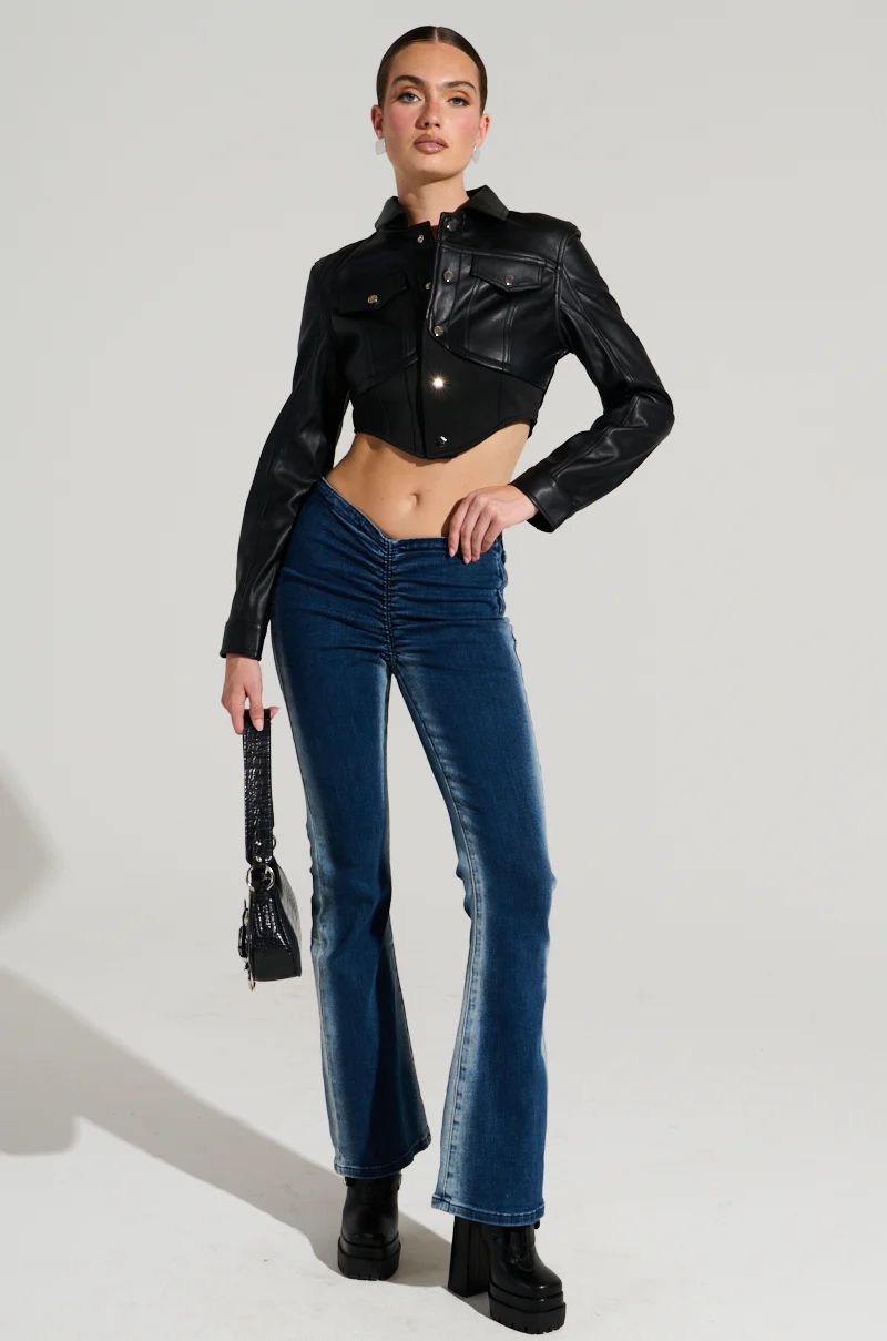 CINCHED UP DENIM PANT IN MEDIUM BLUE DENIM - Image 2