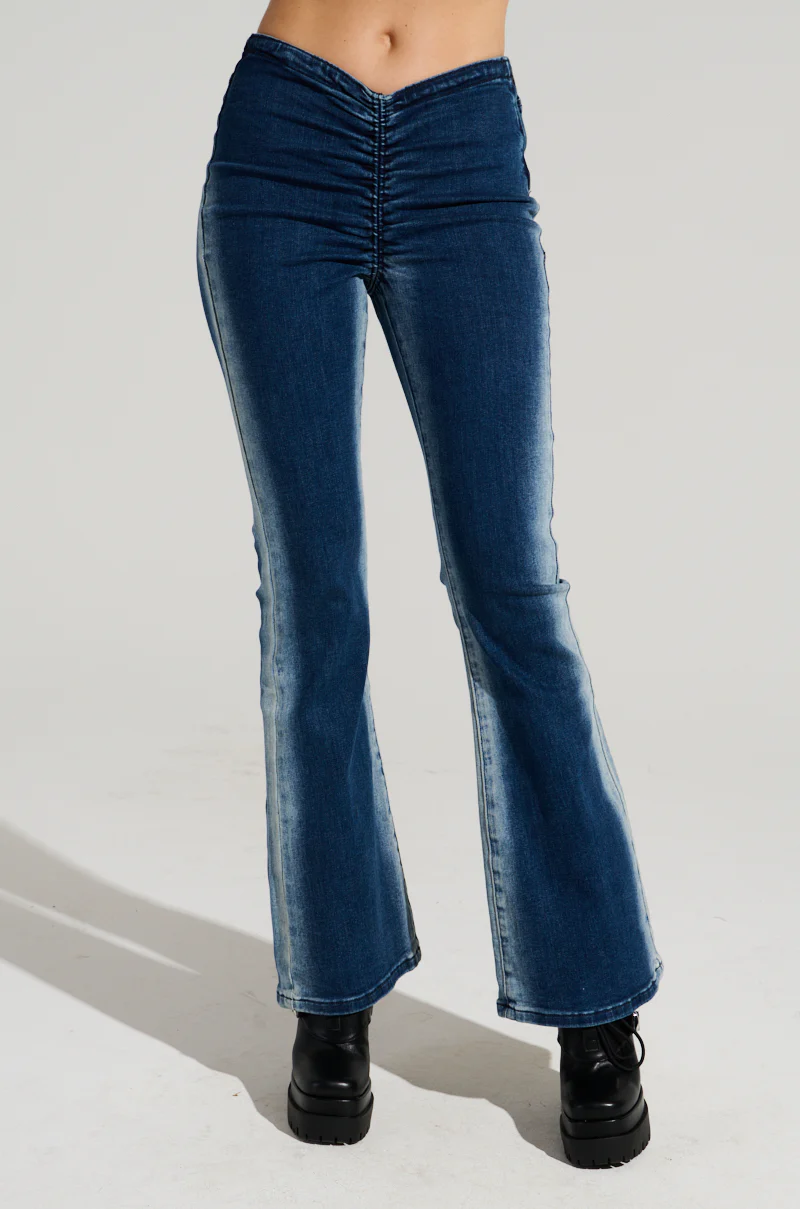 CINCHED UP DENIM PANT IN MEDIUM BLUE DENIM - Image 3