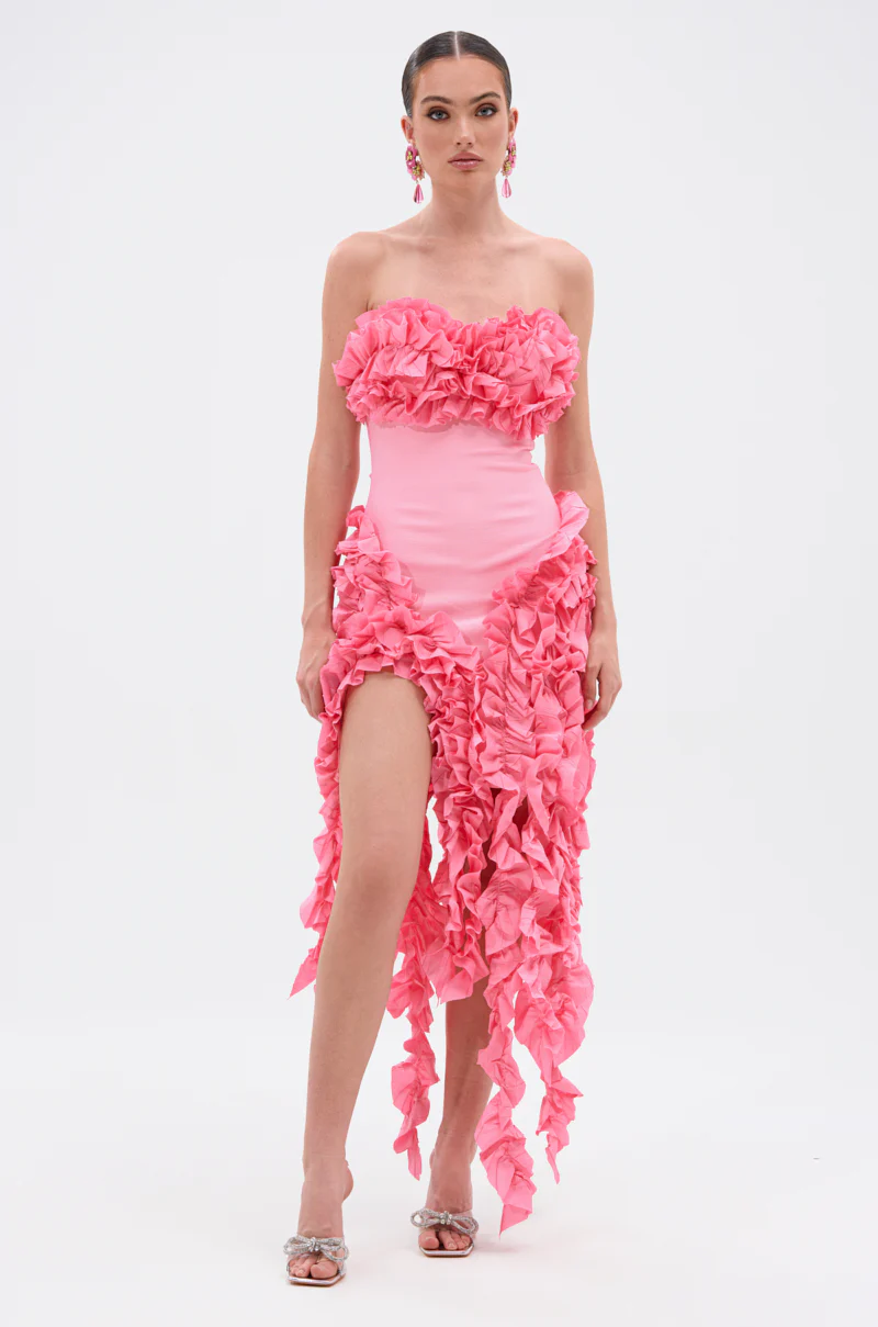 CITY LIGHTS RUFFLE MIDI DRESS IN LIGHT PINK - Image 3