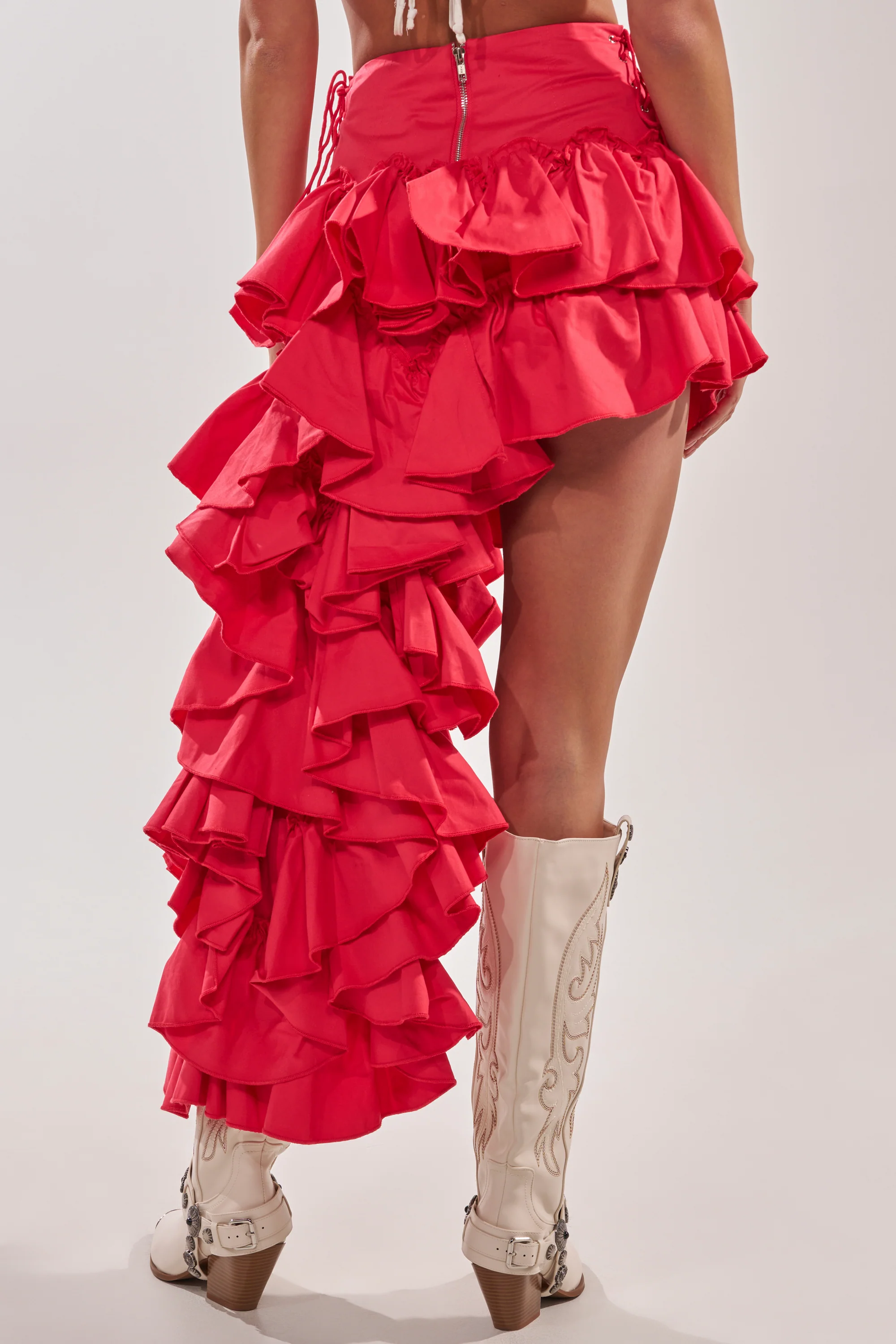 CLAIRE HIGH LOW RUFFLE SKIRT IN RED - Image 7