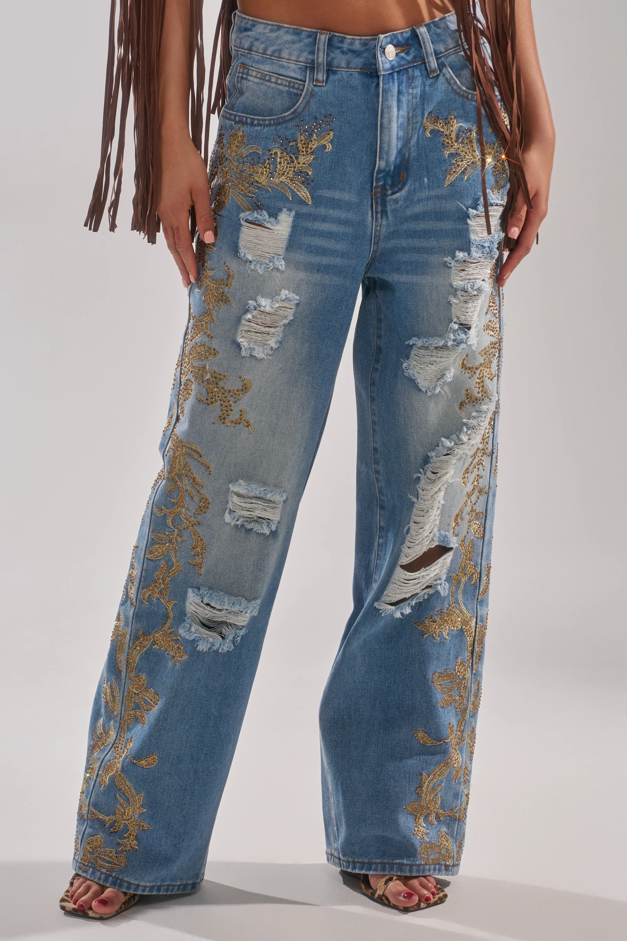 CLEO GOLDEN DISTRESSED STRAIGHT DENIM PANT - Image 2
